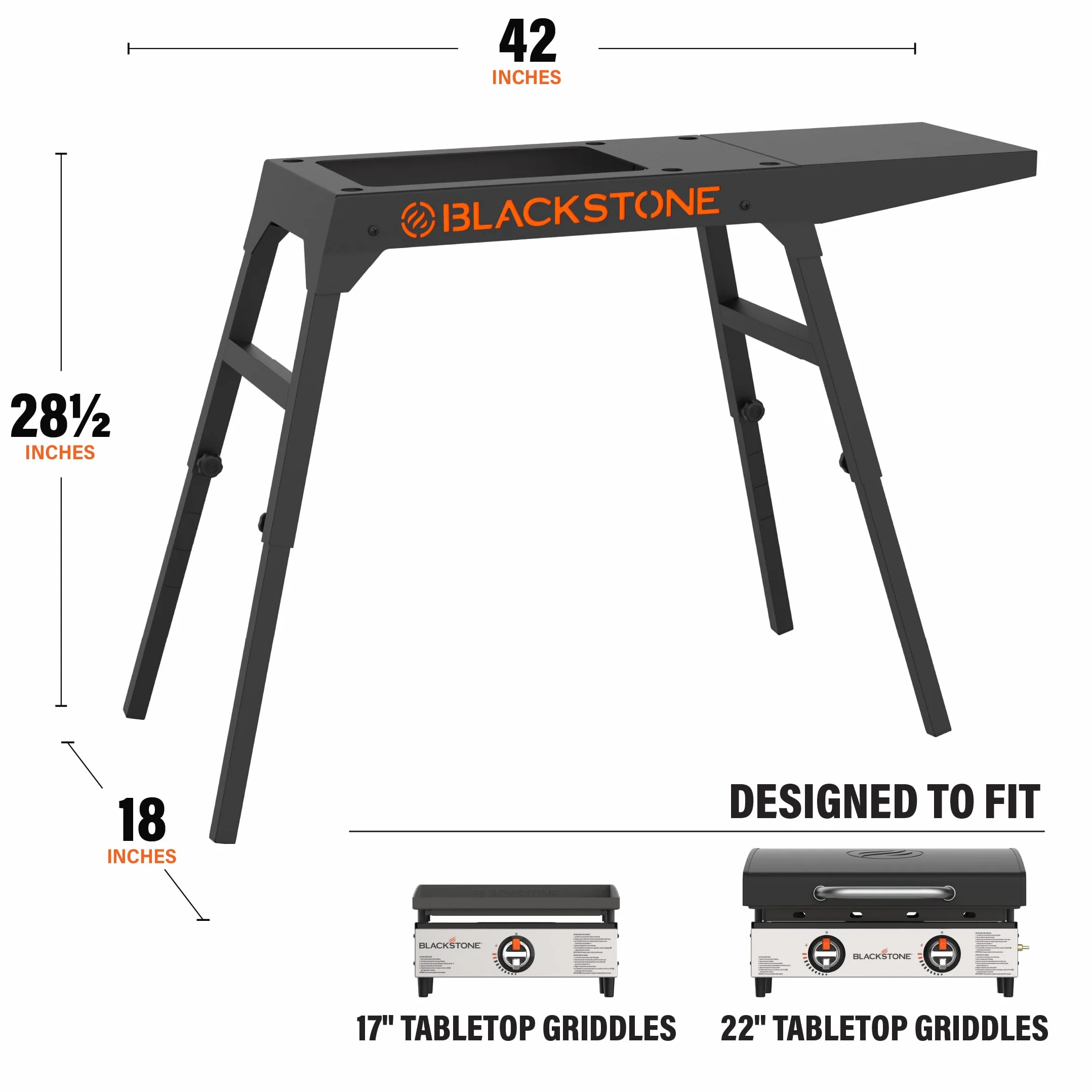 Blackstone 5013 - Supporto universale per gambe con ripiano laterale, in metallo, colore: nero, realizzato per adattarsi alle piastre da tavolo da 43,2 cm o 55,9 cm