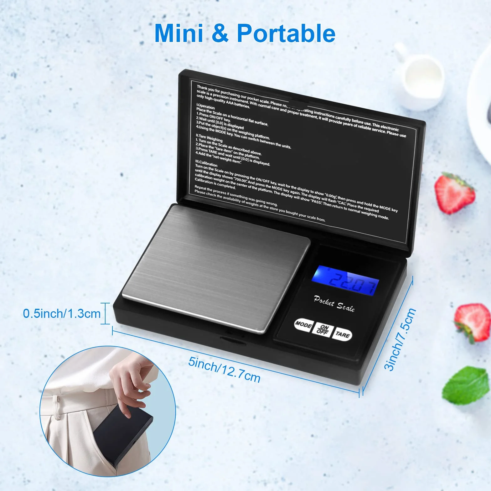 QEIHITYO Bilancia di precisione, 500 g/0,01 g, con display LCD e funzione per caffè erbe, gioielli pietre preziose, 7 unità (2 batterie incluse)