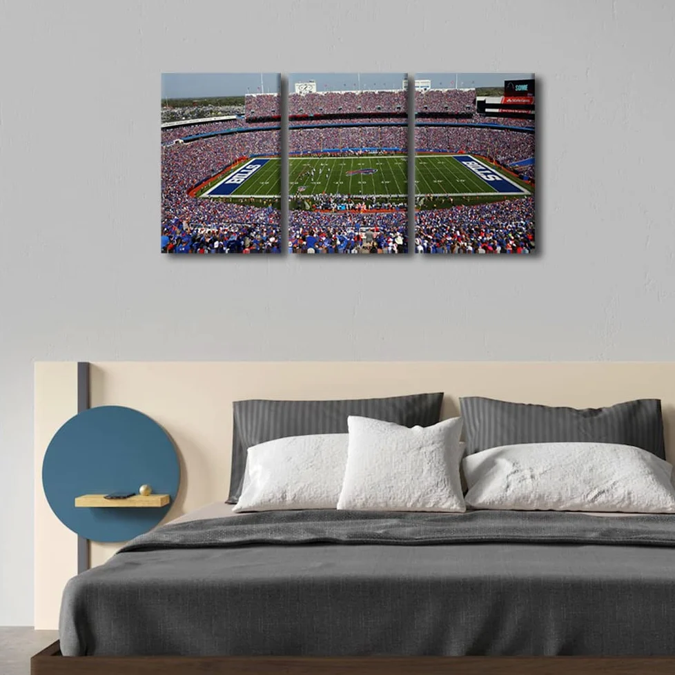 TUMOVO Stampa artistica da parete su tela con stampa della squadra di football americano, stampa a 3 pannelli, stadio sportivo di bufalo, poster Artwok Highmark Stadio, decorazione per la casa per