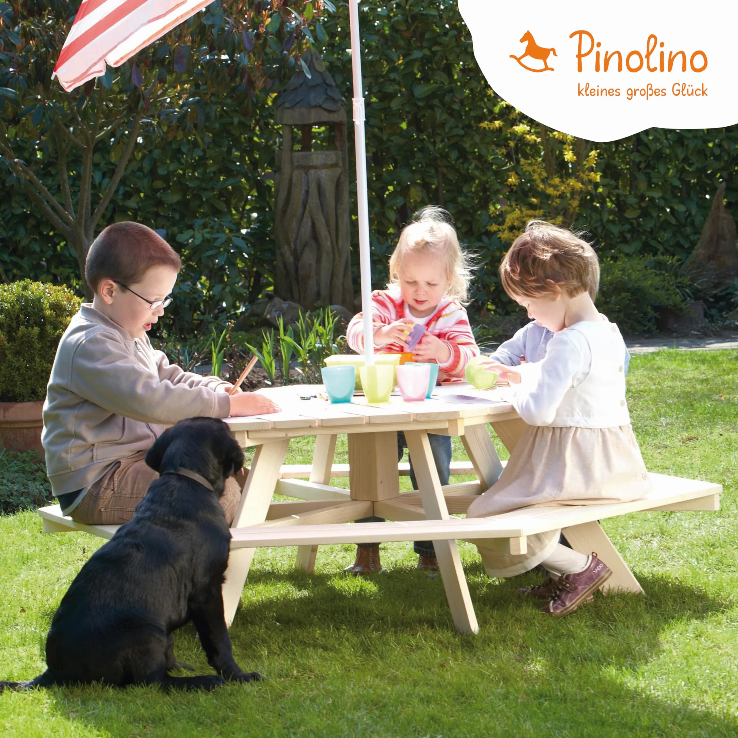 Pinolino Nicki Seggiolino Esagonale Legno massello 6 panche 1 Tavolo Bambini 2 Anni Naturale