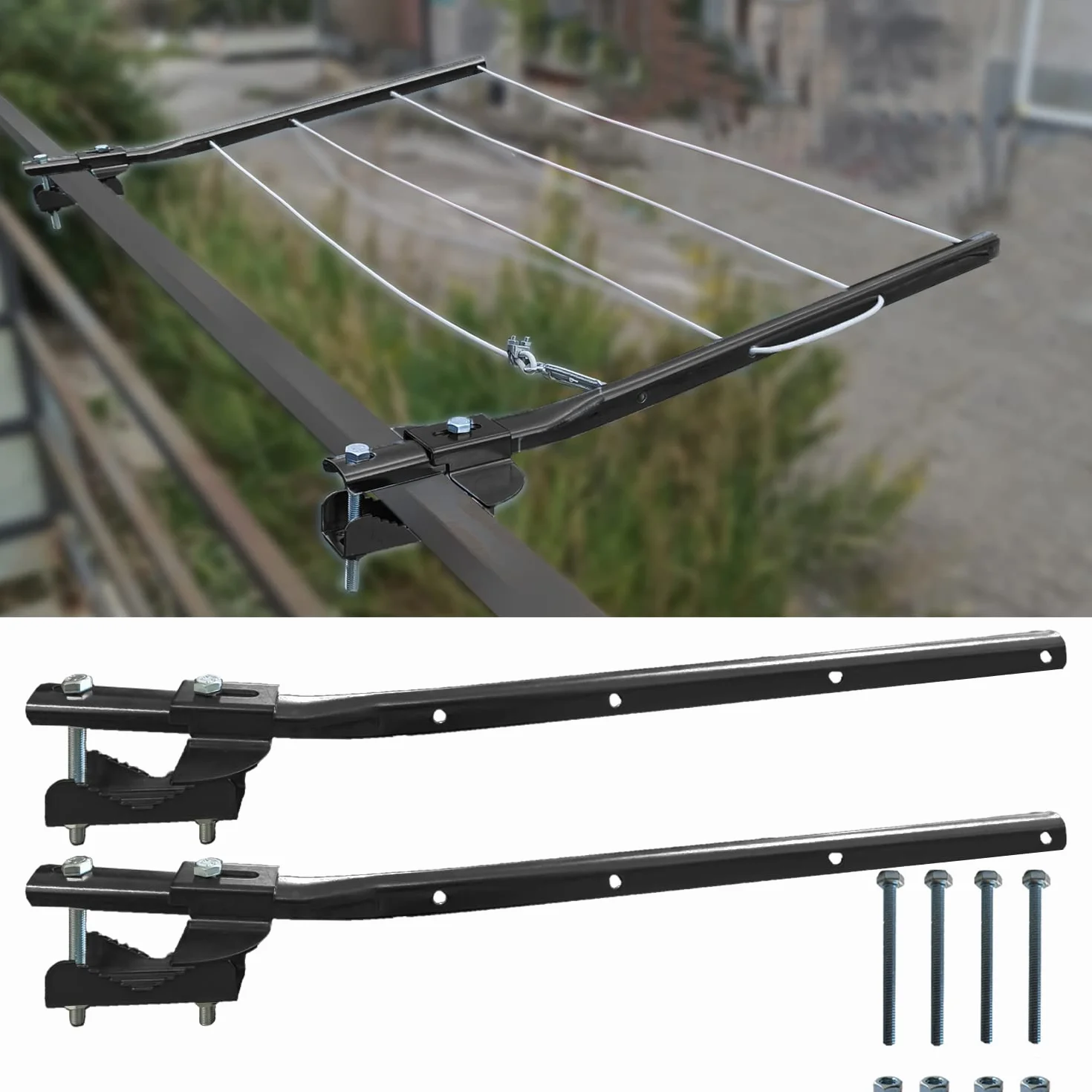 parpyon® Bracci Stendibiancheria da balcone esterno in ferro per filo stendere bucato, Fisso c/piastra Grigio scuro