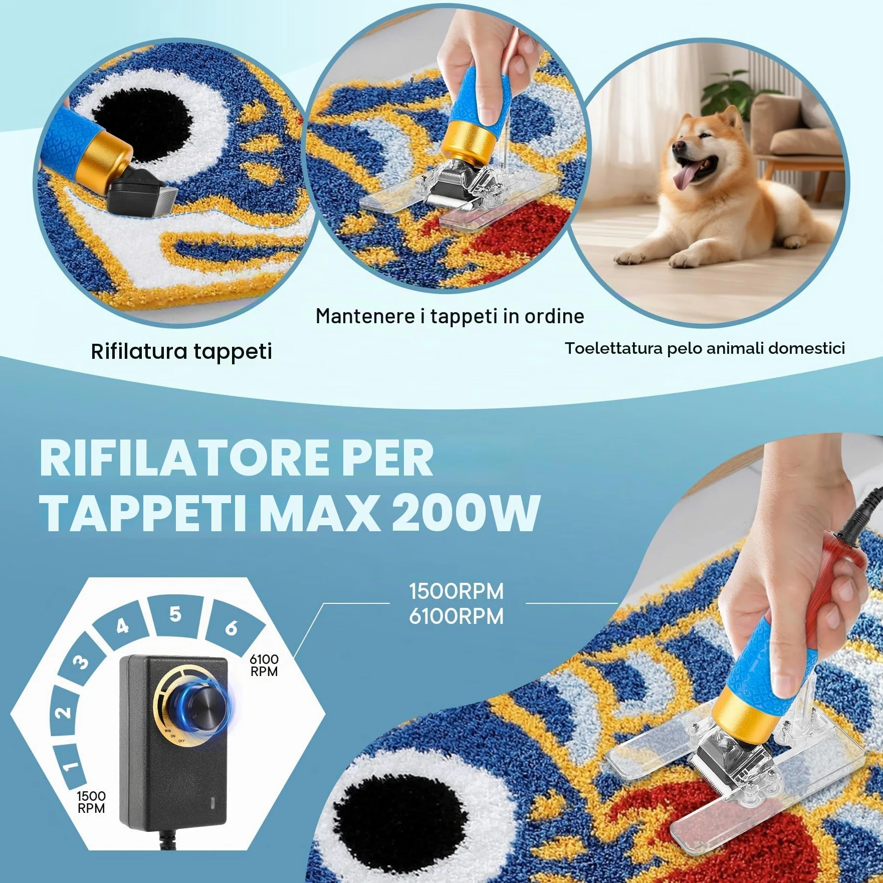 Vehipa Set di tufting con trimmer, 2 in 1 Cut Loop Pile Tufting Gun&Carving Clippers, Rug Maker Machine Starter Kit& Trimmer& Cloth& Yarn