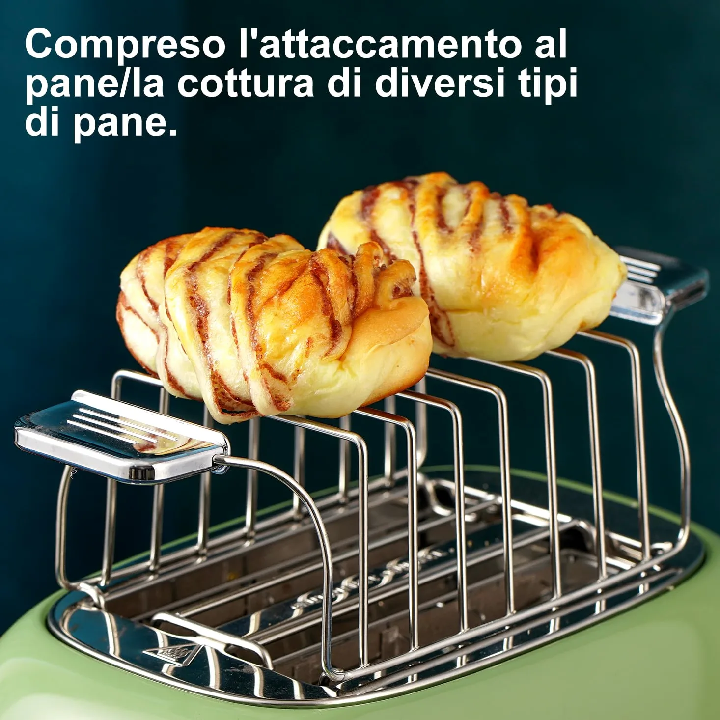Wiltal Set di bollitore per tostapane per la colazione, bollitore in acciaio inox, 2200 W, riscaldamento rapido, tostapane con inserto per panini per riscaldare tutti i tipi di pane, verde retrò…