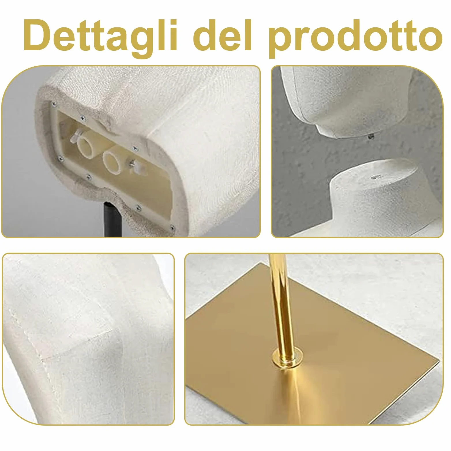 Manichino femminile a forma di busto, corpo manichino con testa staccabile, mani in legno e supporto regolabile in altezza dorato, per esposizione di gioielli, beige (oro)