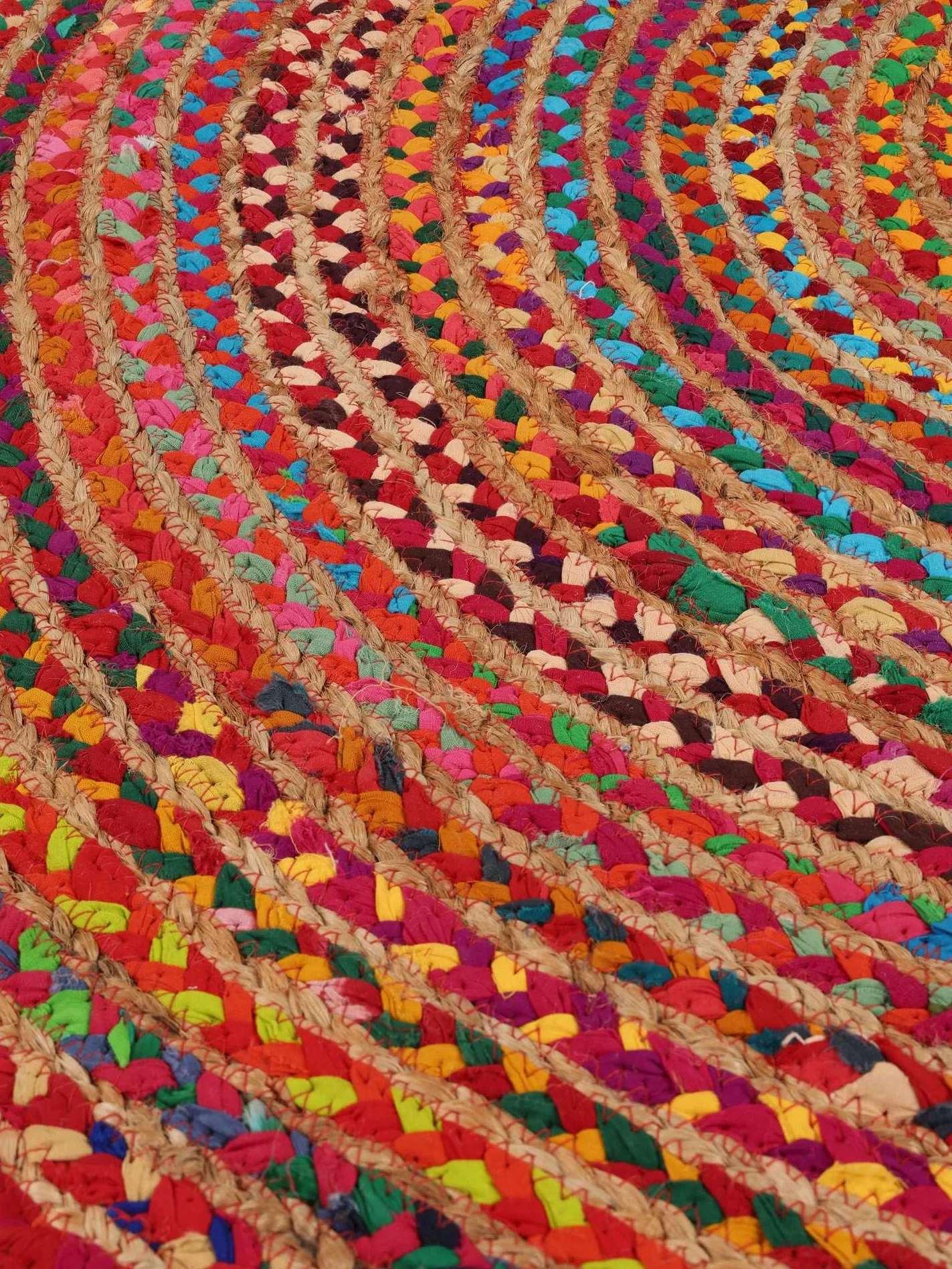 RugVista Solana Dot Jute, Tappeto, Kilim Modern, Ø 150 cm, Rotonda, Pelo medio, Lavabile solo a secco, Certificato Care & Fair, Beige/Multi