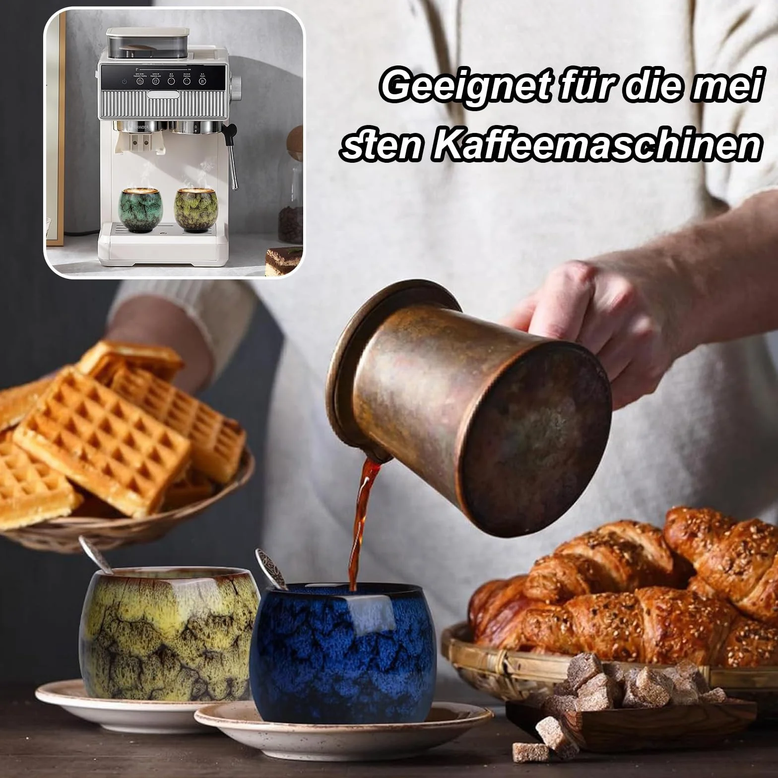 Set Tazze Espresso in Ceramica 110 ml 5 Pezzi, Lavabile in Lavastoviglie, Senza Manico