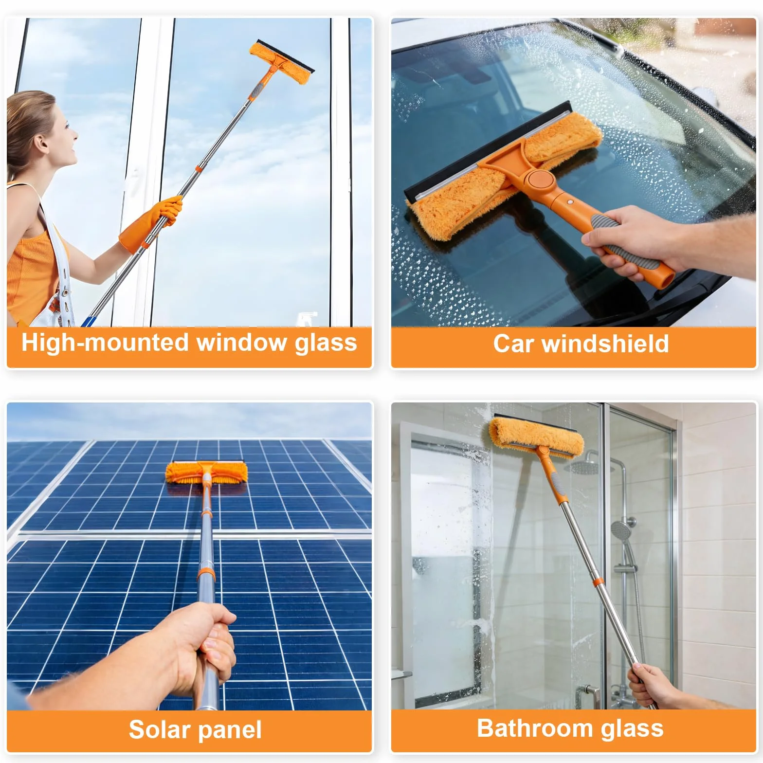 HA BIN Lavavetri Professionale con Manico Telescopico (400 CM), 2 in 1 Tergivetro in Silicone e Lavavetri in Microfibra, Pulitore per Finestre, Auto, Doccia e Vetro – Senza Strisce e Facile da Usare