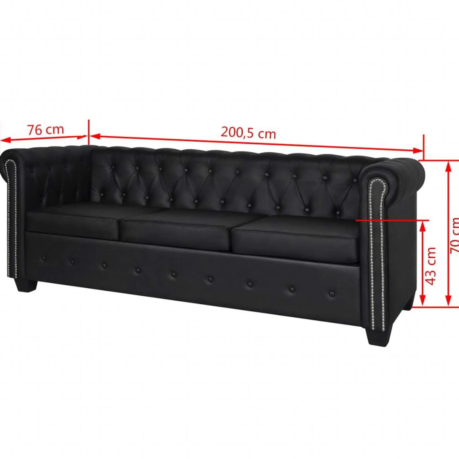 Homgoday Divano Chesterfield a 3 Posti in Pelle Artificiale Nero,Divani 3 Posti Offerte,Divano Chesterfield Moderno,Divano Ecopelle,Divano in Pelle,Divano Vintage,Divano in Offerta,Divano Pelle