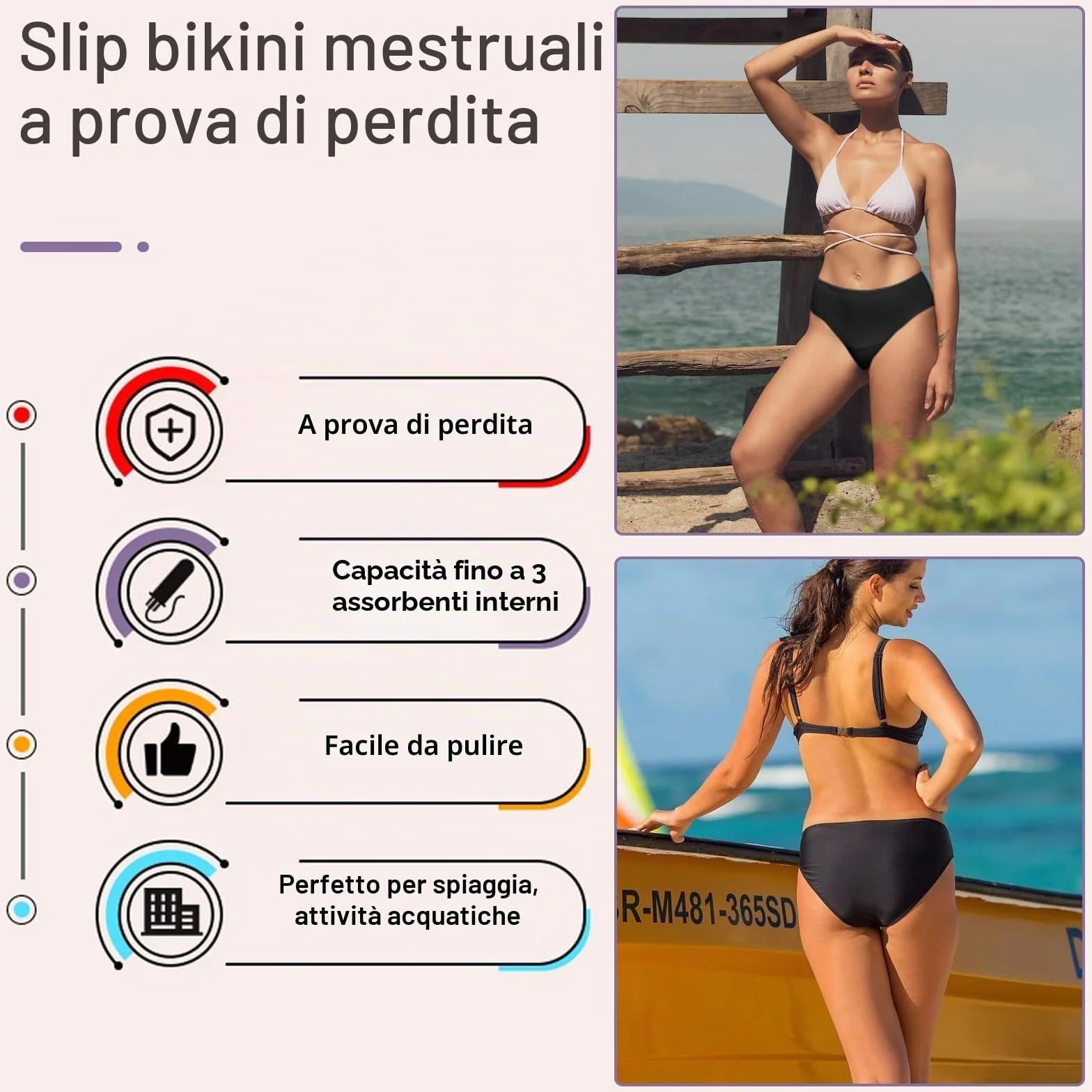 Pantaloni da Nuoto Runmeihe a Vita Bassa, Costumi da Bagno Bikini con Protezione da Perdite