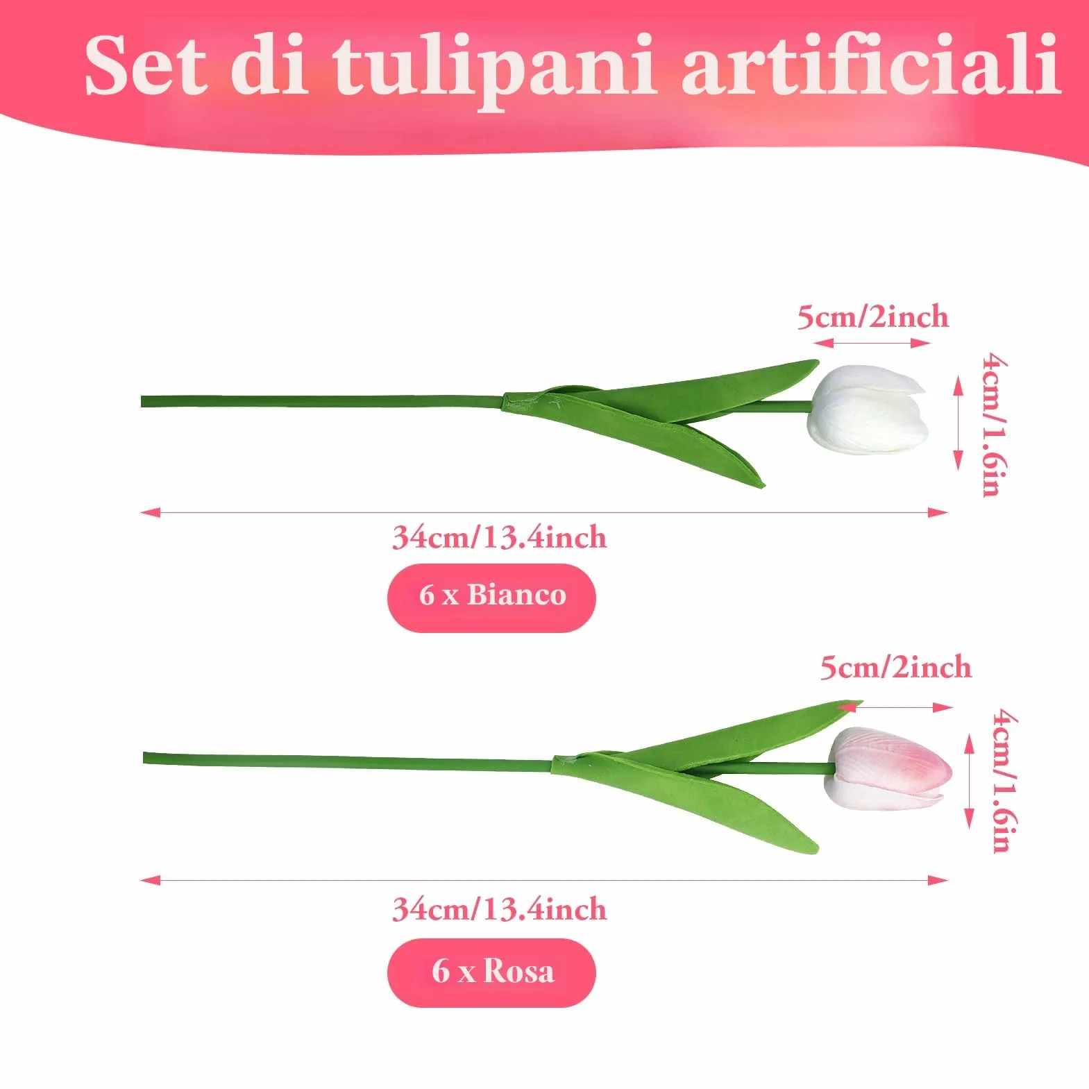 Tulipani Artificiali in Lattice Bianco e Rosa 12 Pezzi per Matrimonio Bouquet