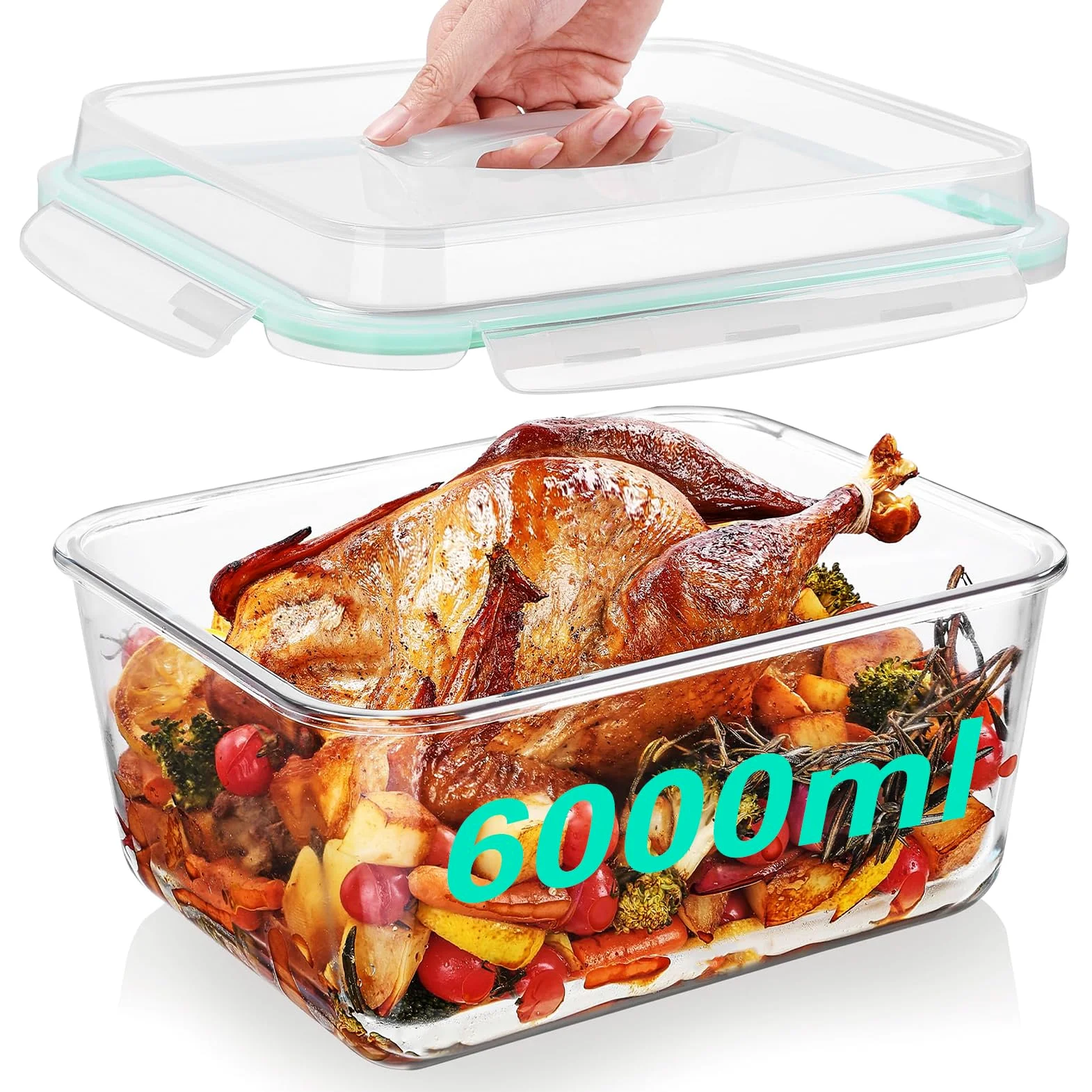 Contenitori Grandi in Vetro con Coperchio, 6 l, Ermetici, Adatti al Congelatore, Contenitori Ermetici per Alimenti per Pollo, Tacchino, Melone o Piatti di Festa