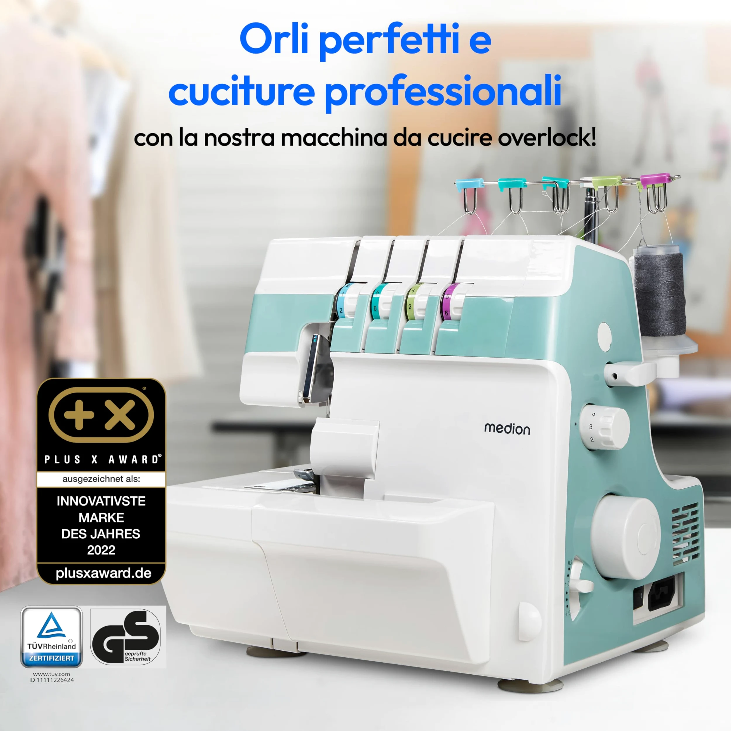 MEDION Macchina per cucire SO90 (elettrica, 90 watt, luce LED, taglio a una passata, numerosi accessori, MD19169) turchese