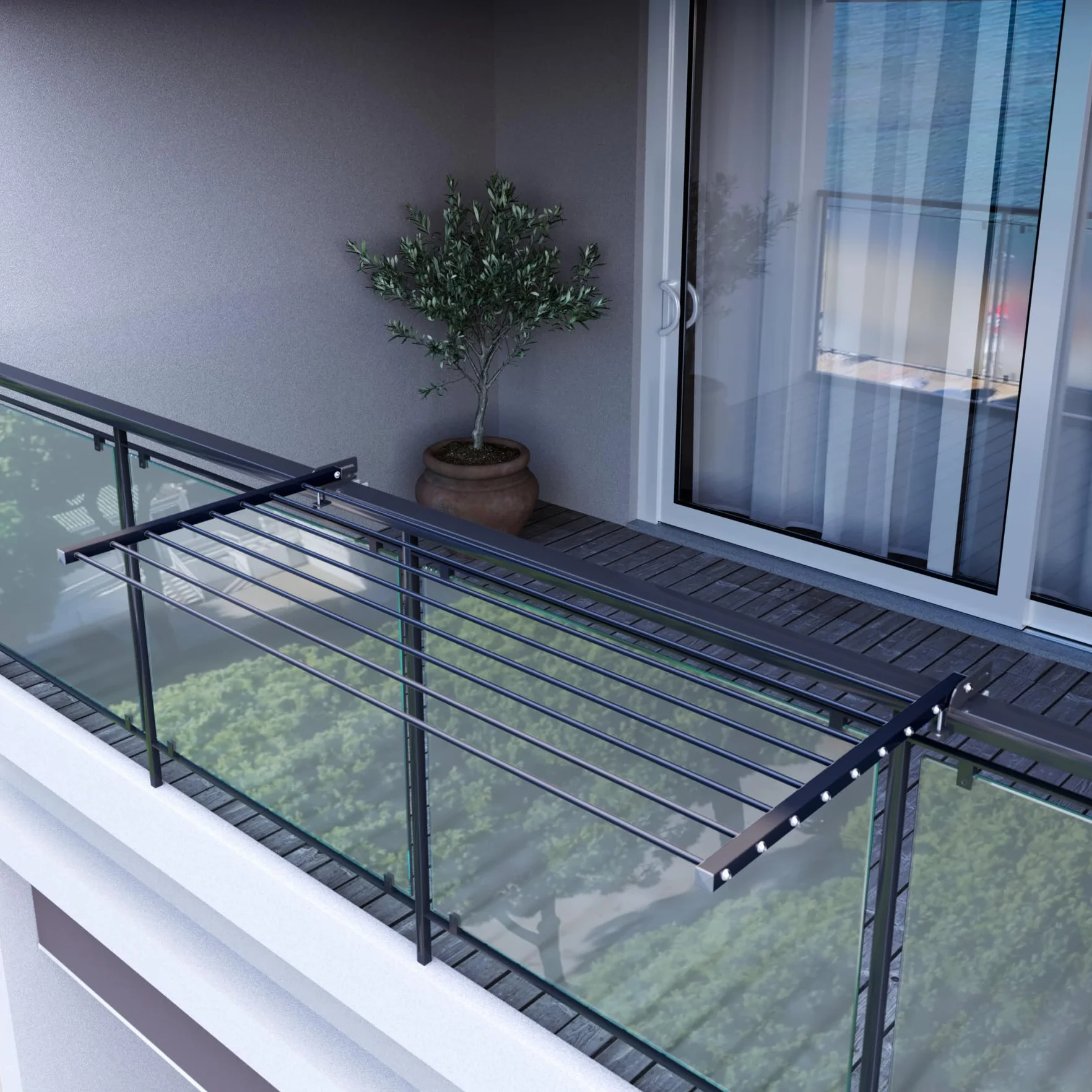 foxydry Stendino da Balcone Ribaltabile Stendibiancheria da Ringhiera Acciaio inox alluminio Duo 202 cm Antracite