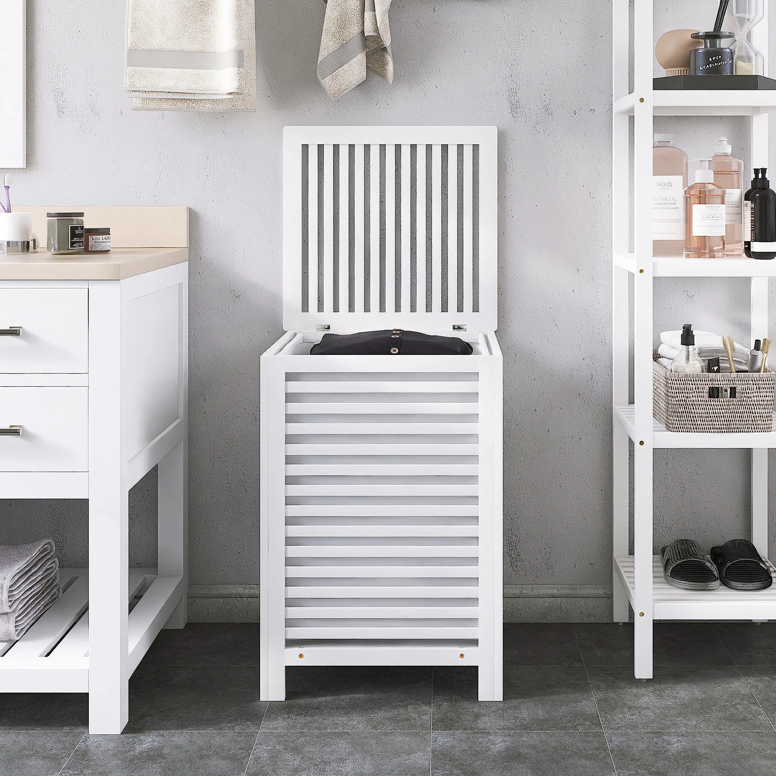 SMIBUY doppio cesto per biancheria con coperchio, cesto per biancheria in bambù da 120 litri con sacchetto di fodera rimovibile per lavanderia, bagno, camera da letto (bianco)