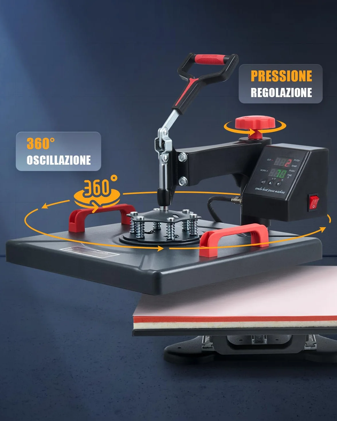 CREWORKS 38x38cm Pressa a Caldo 8 in 1 Macchina per Sublimazione Digitale Oscillante 360 Gradi Termopressa