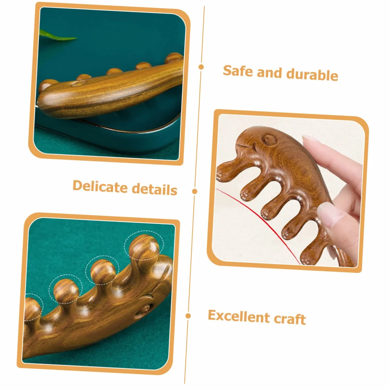 Pettine Per Chioma in Legno a Denti Larghi, Pettine Da Massaggio Portatile in Legno Liscio