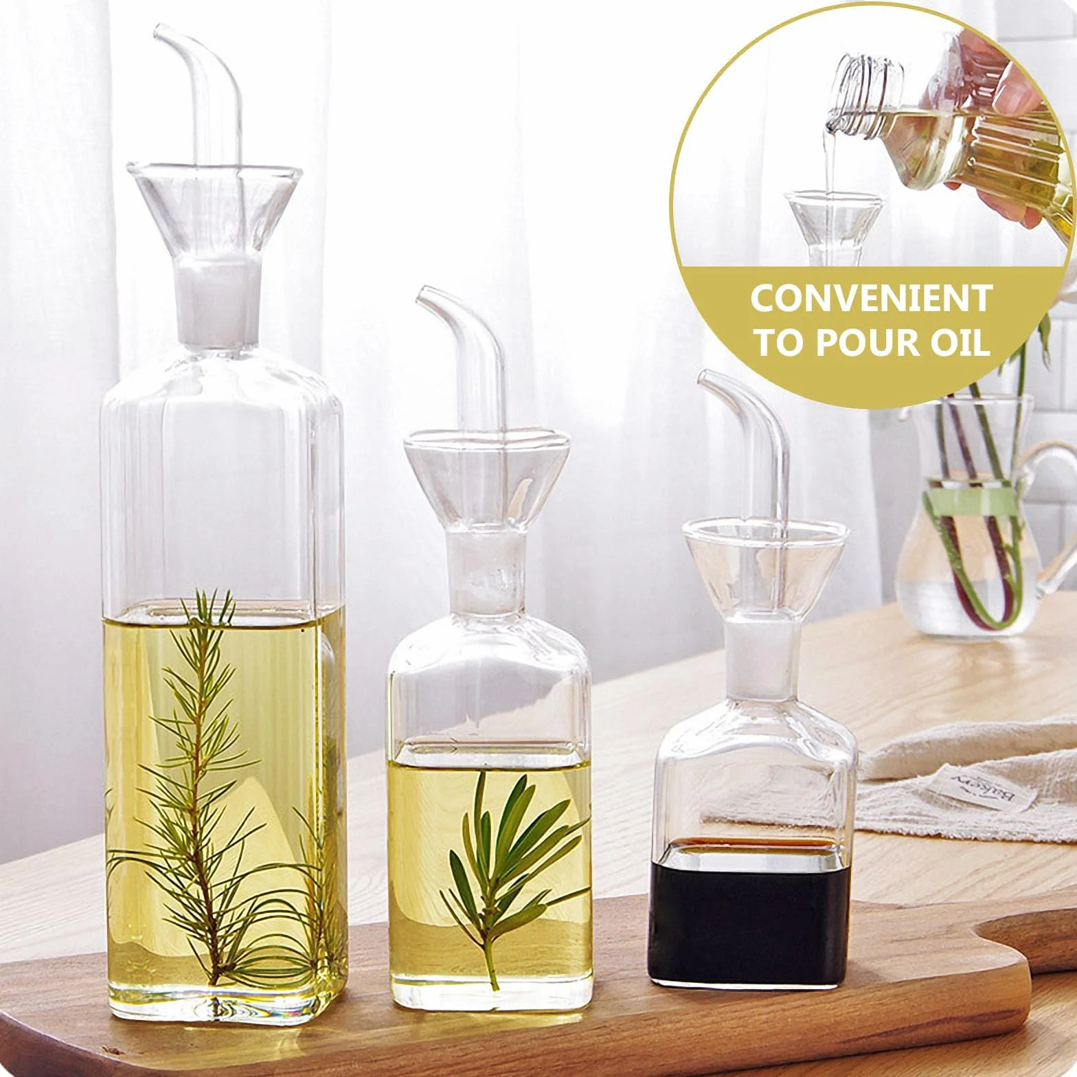 SHINEOFI Distributore Olio e Aceto Vetro Borosilicato Satinato 1 Litro Beccuccio Dosatore