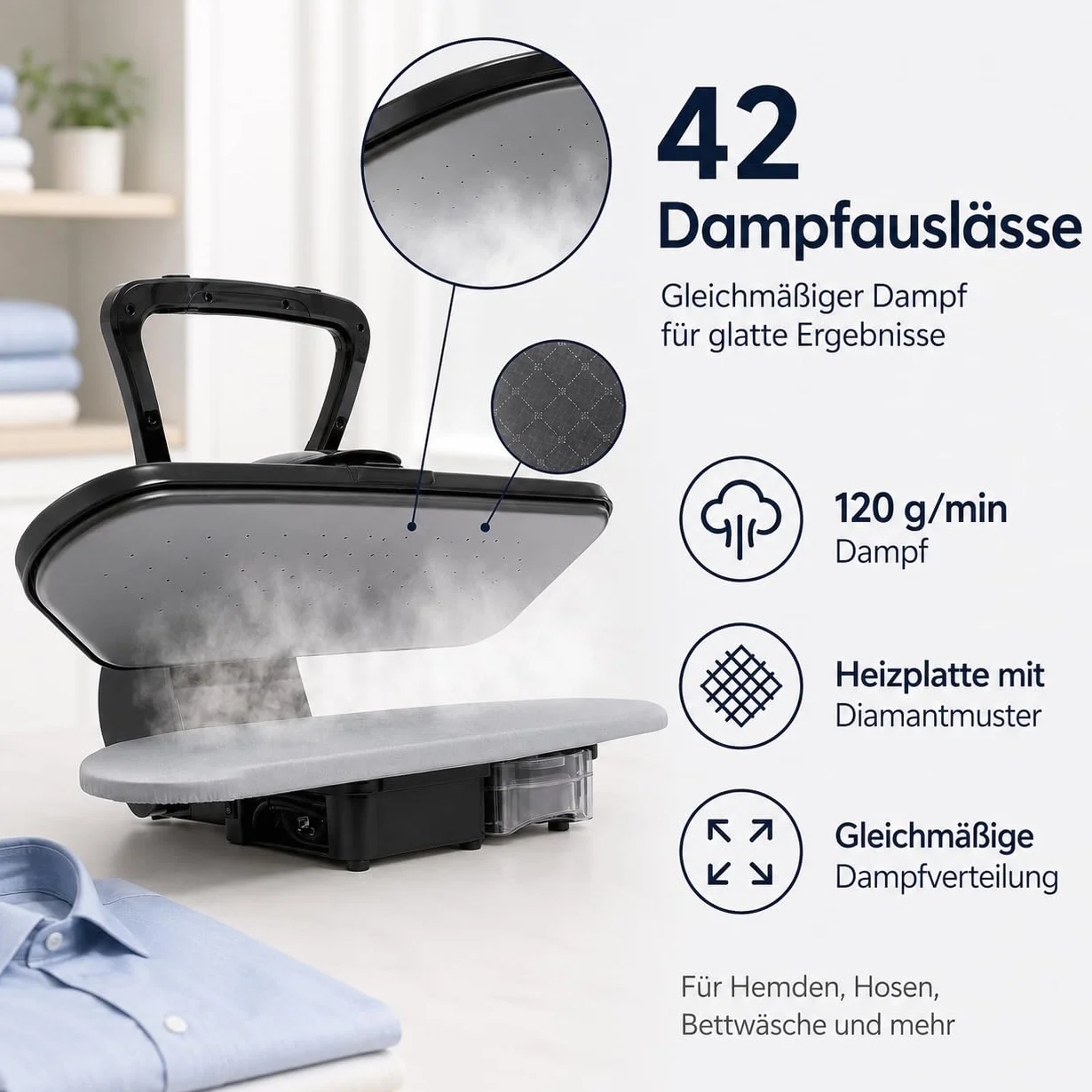 Pressa a vapore intelligente da 2200 W, con 5 impostazioni di tessuto, regolazione della temperatura 90-200 ℃, con touch screen, pressa da stiro