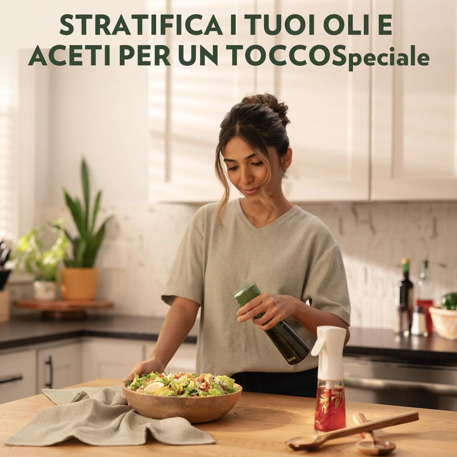 FLAIROSOL OLIVIA Spruzzatore di Olio in Vetro 200ml - Tecnologia a Spruzzo Continuo con Controllo Porzioni Verde