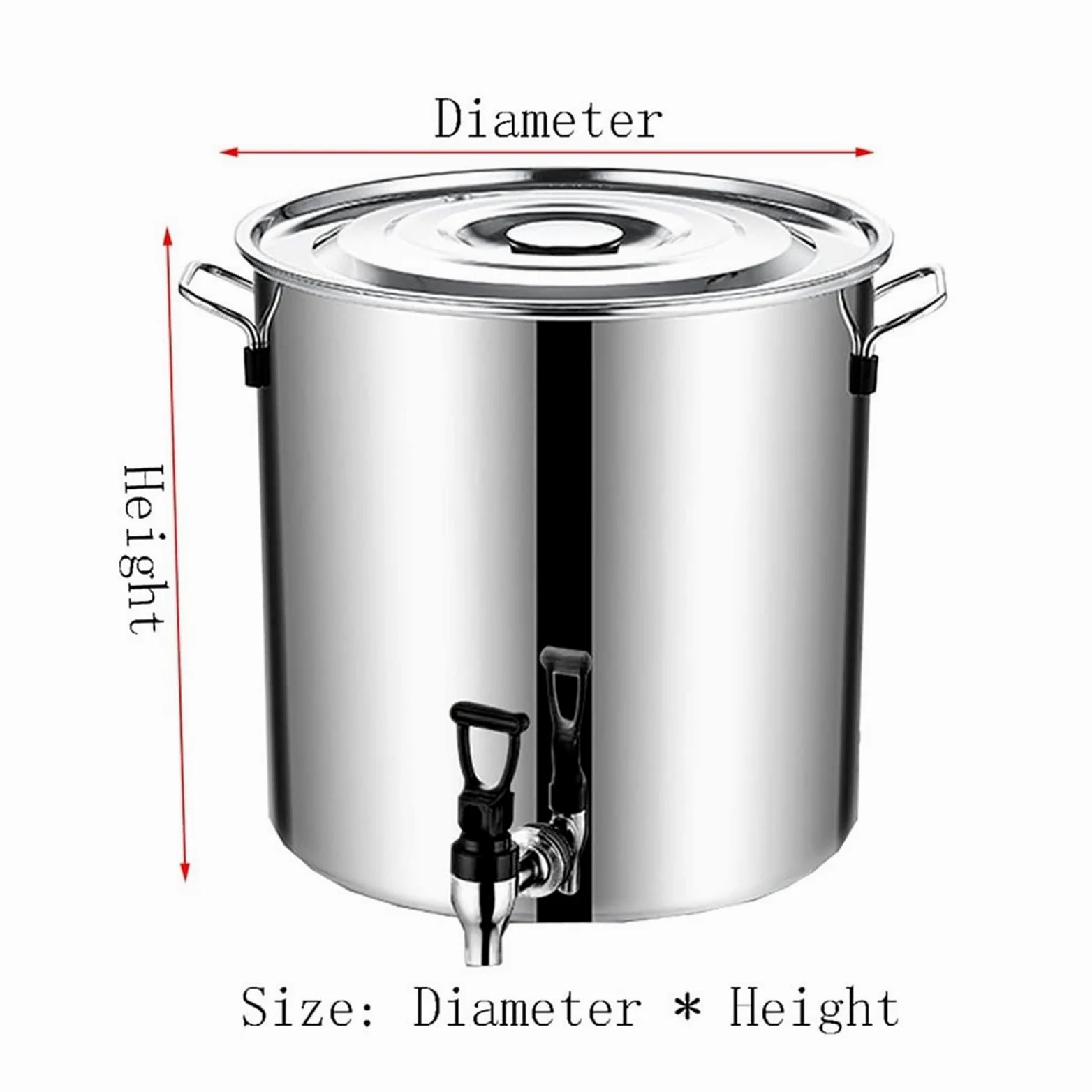 Pentola in acciaio inox con coperchio, fondo composito, capacità 5-90 l, ideale per cucinare e servire zuppe, lattina per latte addensato con rubinetto