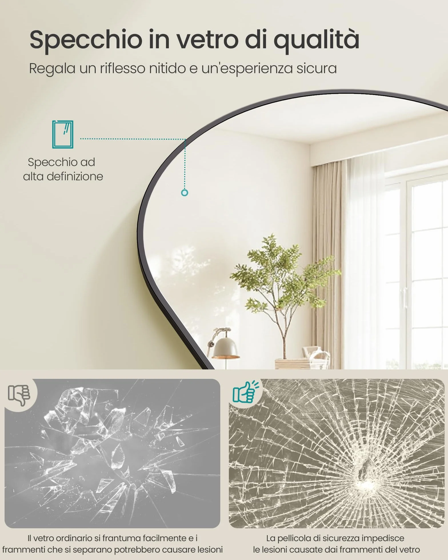 SONGMICS Specchio a Figura Intera, 150 x 40 cm, Specchio da Terra ad Arco con Supporto, Cornice in Lega di Alluminio, Vetro Temperato, Camera da Letto Soggiorno, Nero Inchiostro LFM055BD01