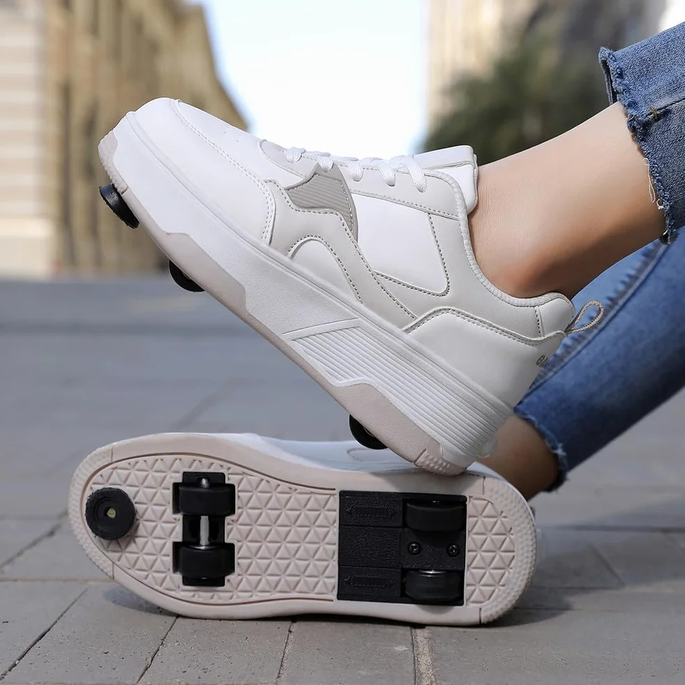 Scarpe con Rotelle Bambini 2-in-1 Sneakers con Ruote Retrattili, Scarpe da Skateboard e Pattini a Rotelle per Bambini Ragazzi Ragazze