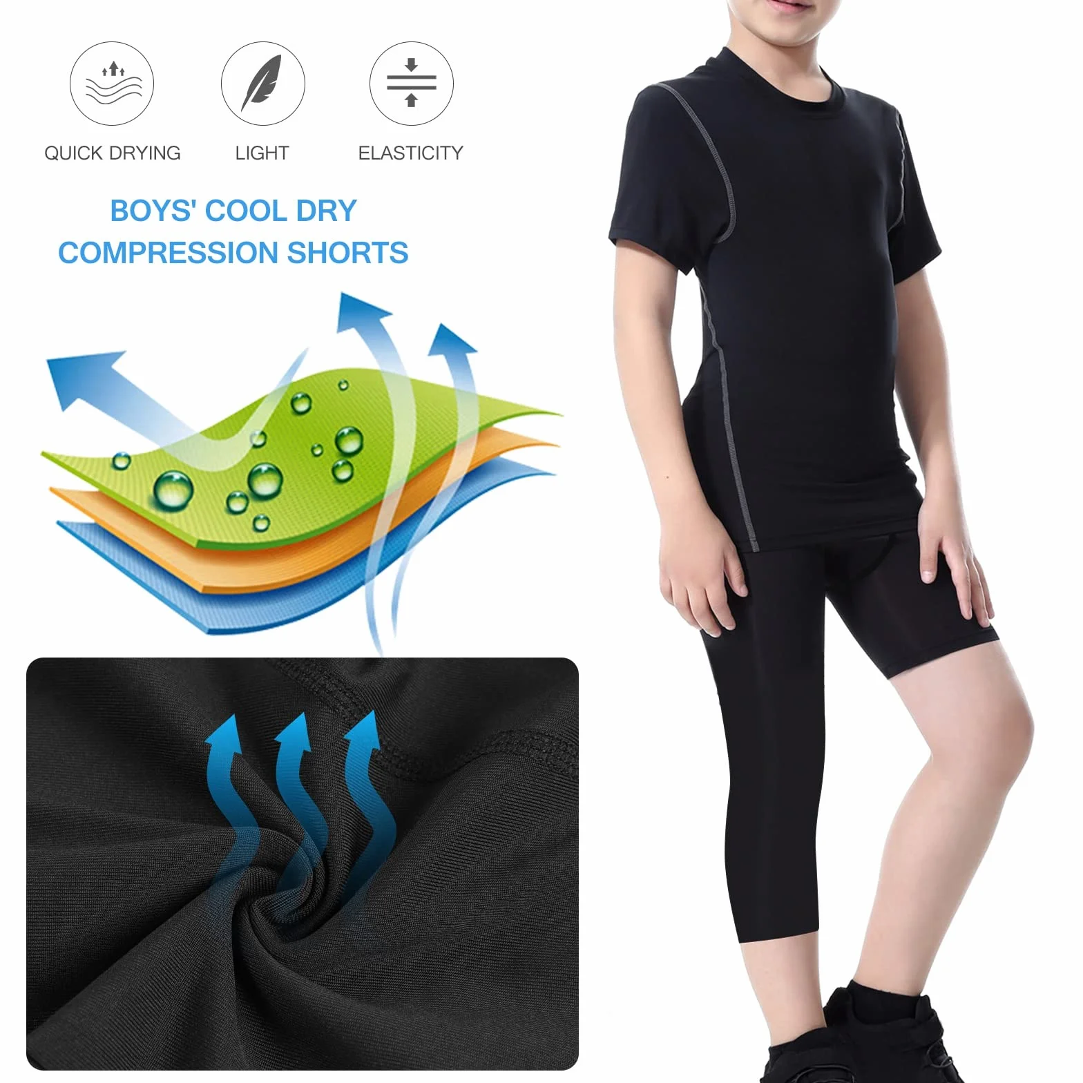 2-Pack Bambino Pantaloni a Compressione Monopiede 3/4 Leggings per Basket Running Capri Collant Sport Athletic Base Layer