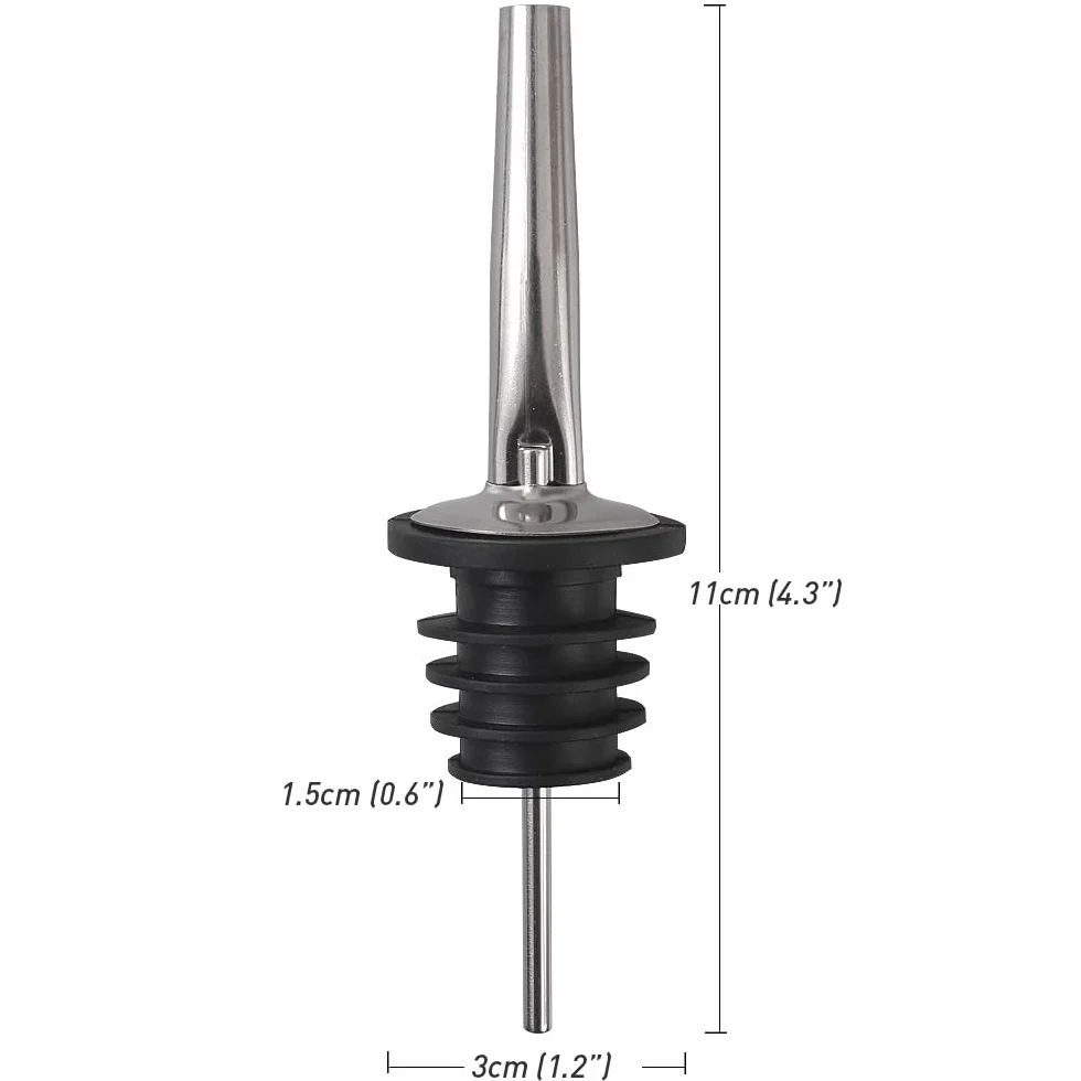 Versatori in acciaio inox 24 pezzi per bottiglie con beccuccio conico e tappi in gomma