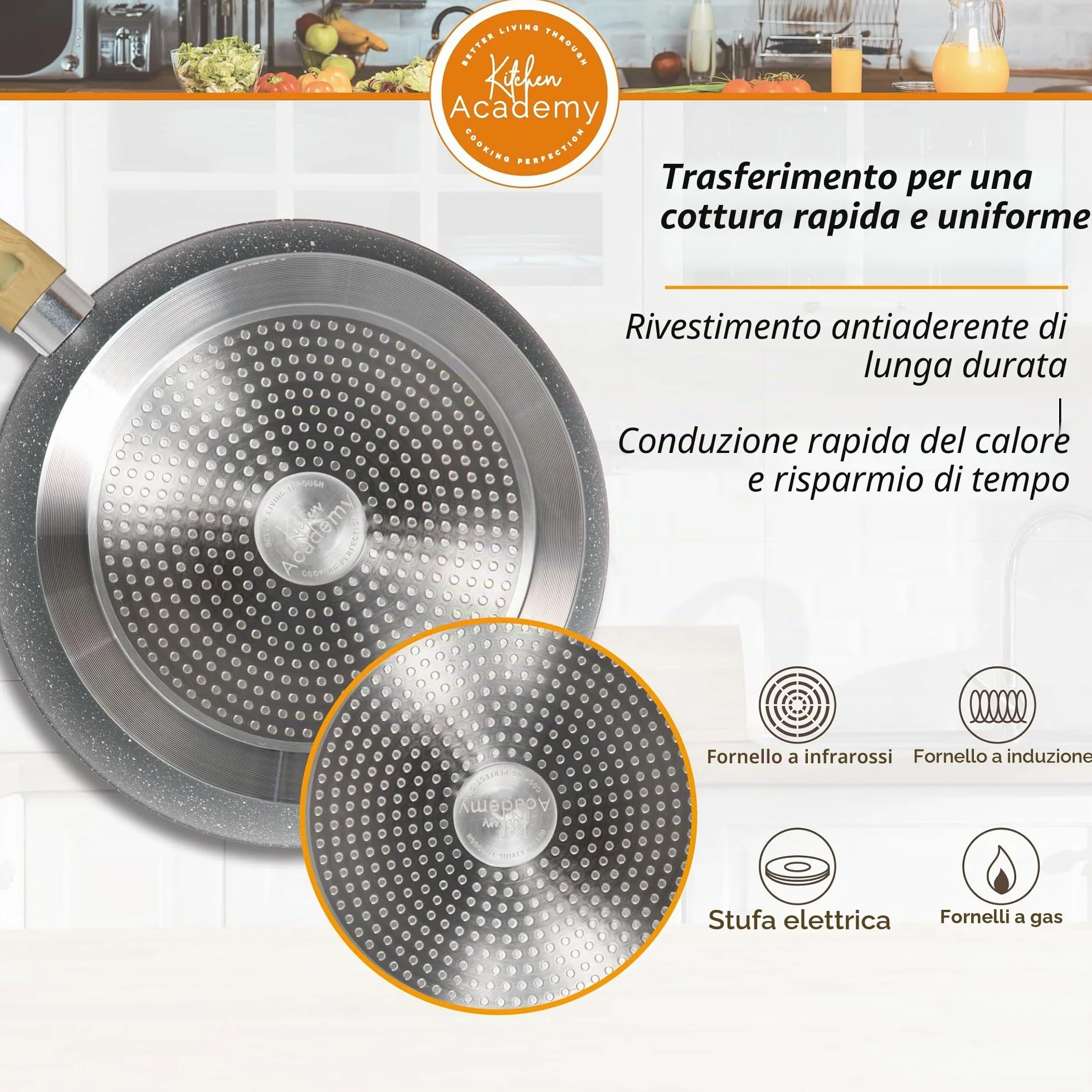 Kitchen Academy Set di pentole e padelle, 12 pezzi, con rivestimento antiaderente, set di pentole e padelle per induzione, fornelli a gas e microonde, grigio, KA-CS01-001