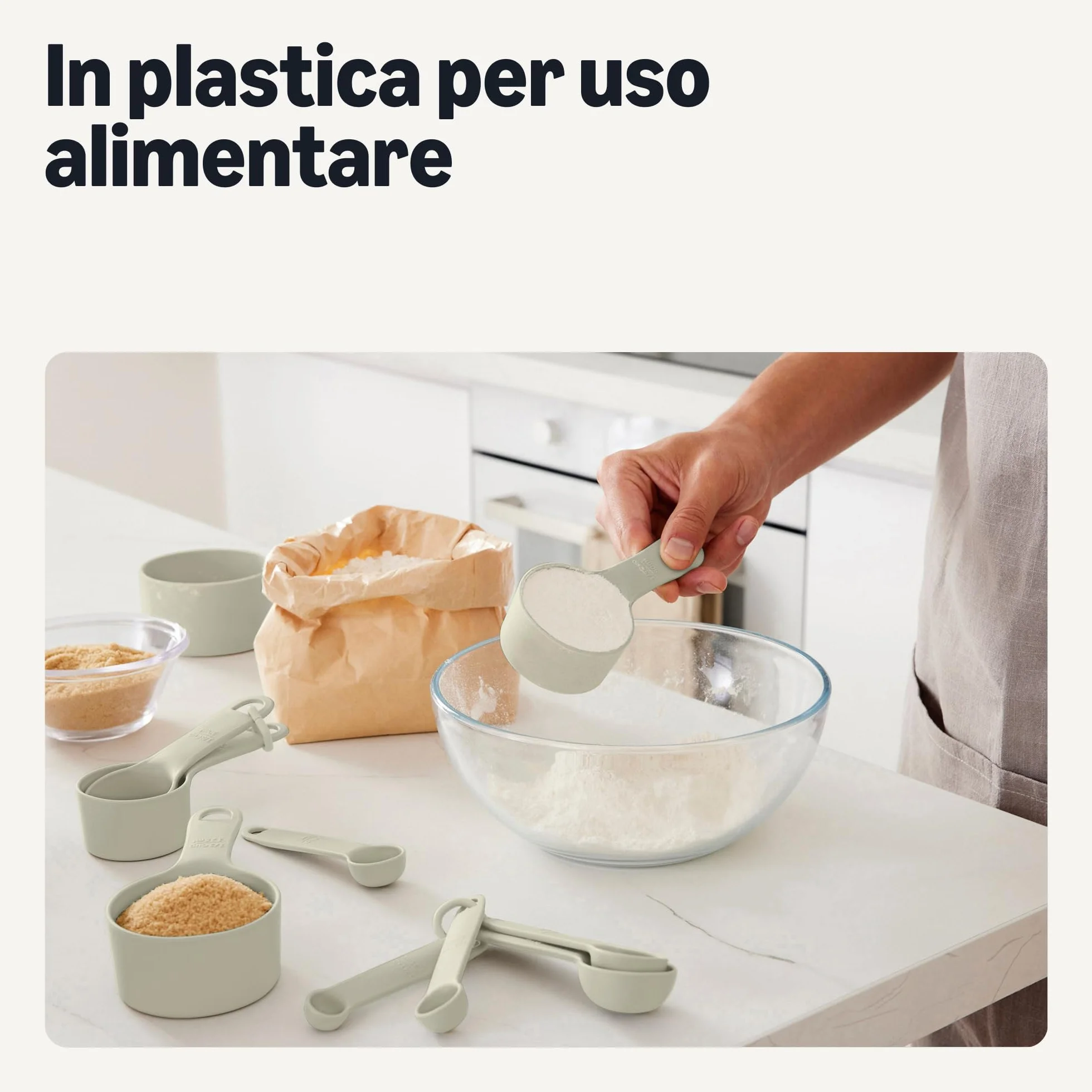 Amazon Basics Misurini e Cucchiai Dosatori, Set di 10 Pezzi, Lavabili in Lavastoviglie, Grigio Lino