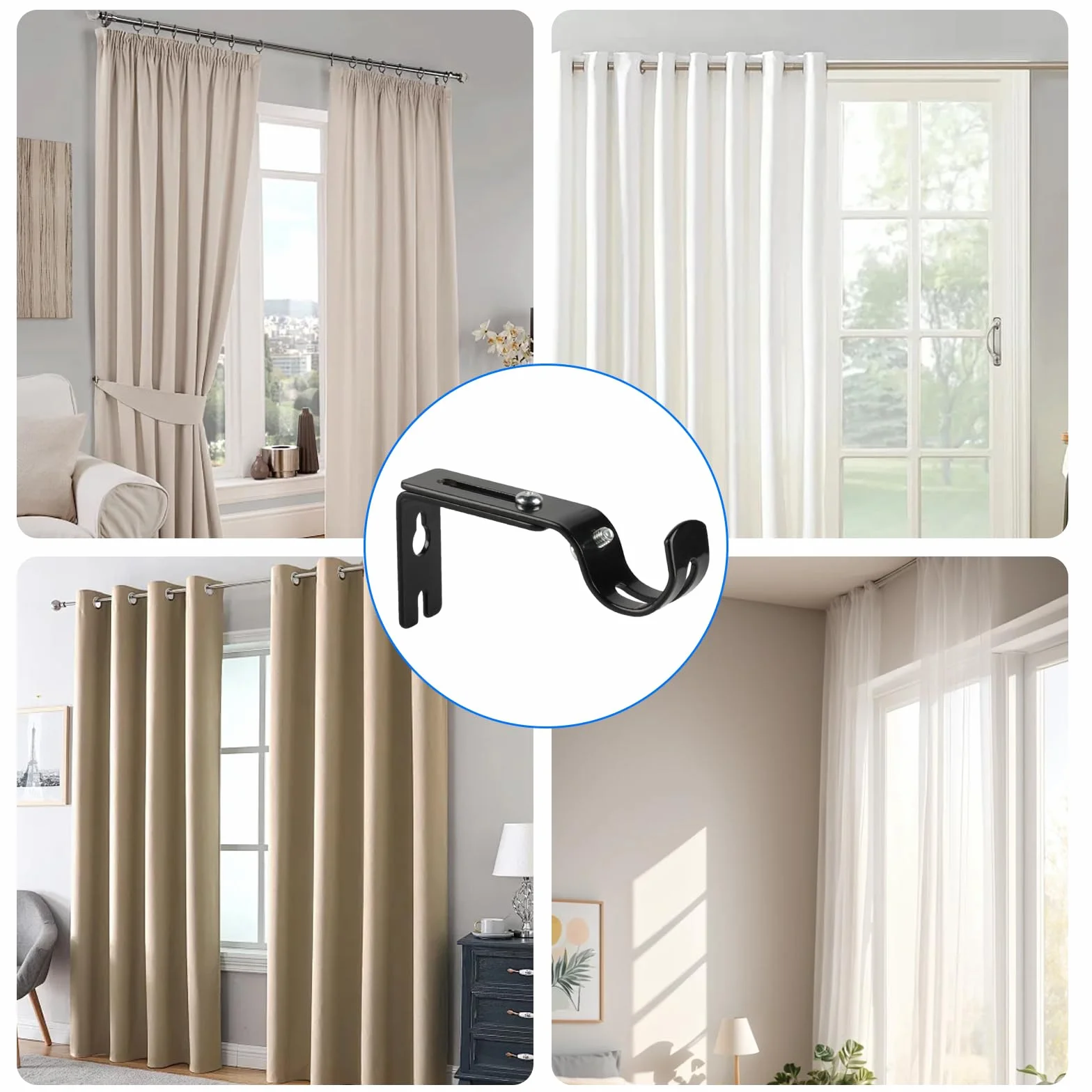 Staffe da parete in metallo nero per aste tende resistenti regolabili 25 mm