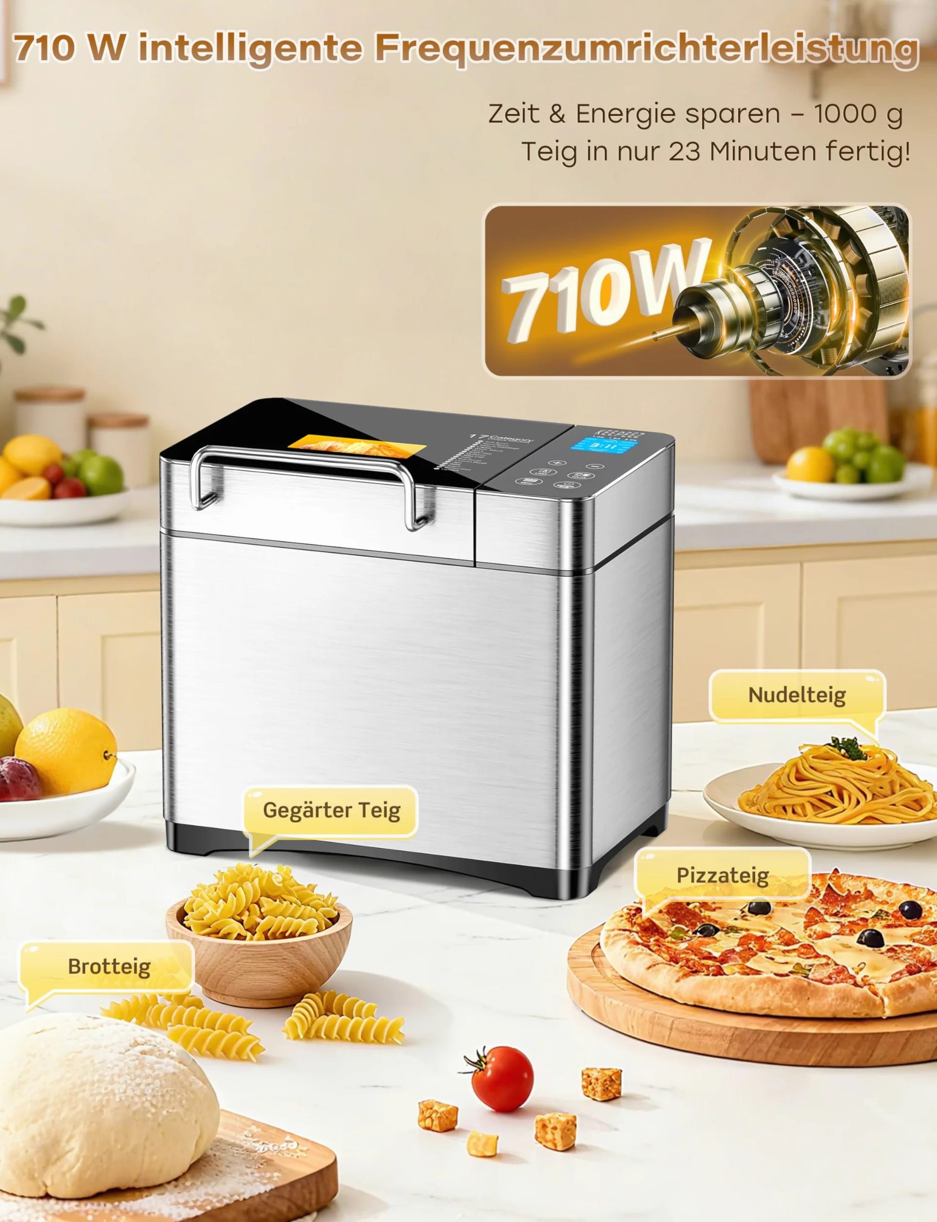 2LB 17 in 1 in acciaio inox con contenitore per frutta e frutta, stampo in ceramica antiaderente e pannello touch digitale, 3 misure, 3 colori, set di riserva e manutenzione