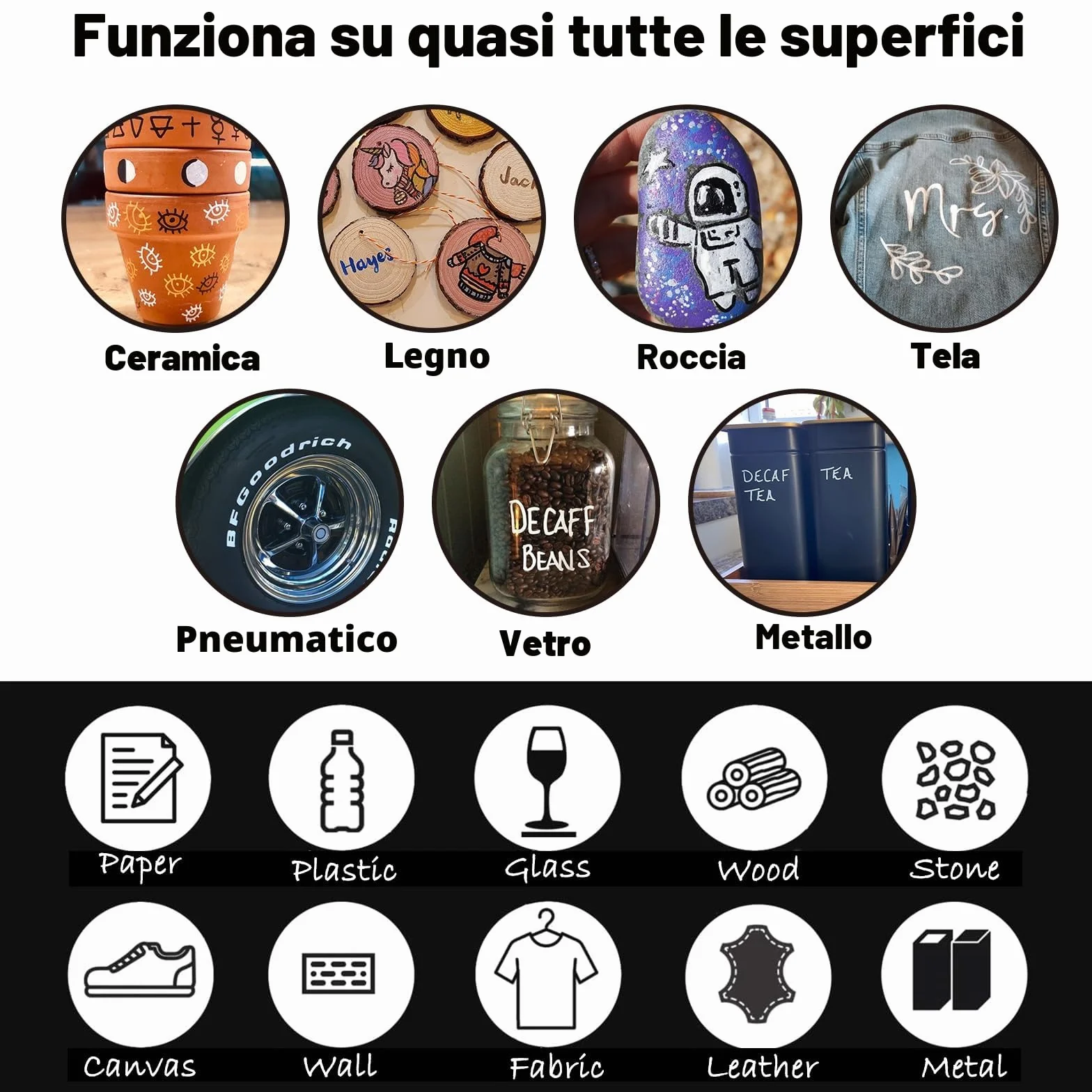 Pennarello Bianco Acrilico 2-3mm 8 Pezzi, Pennarello Indelebile Bianco per Pneumatici Plastica Vetro Metalli Legno Sassi Kit