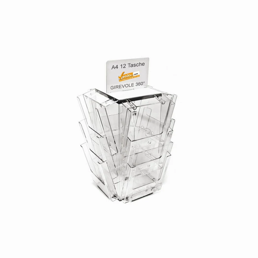 ESPOSITORE PORTADEPLIANT GIREVOLE A 12 TASCHE FORMATO A4 DA BANCO TAVOLO AGENZIA