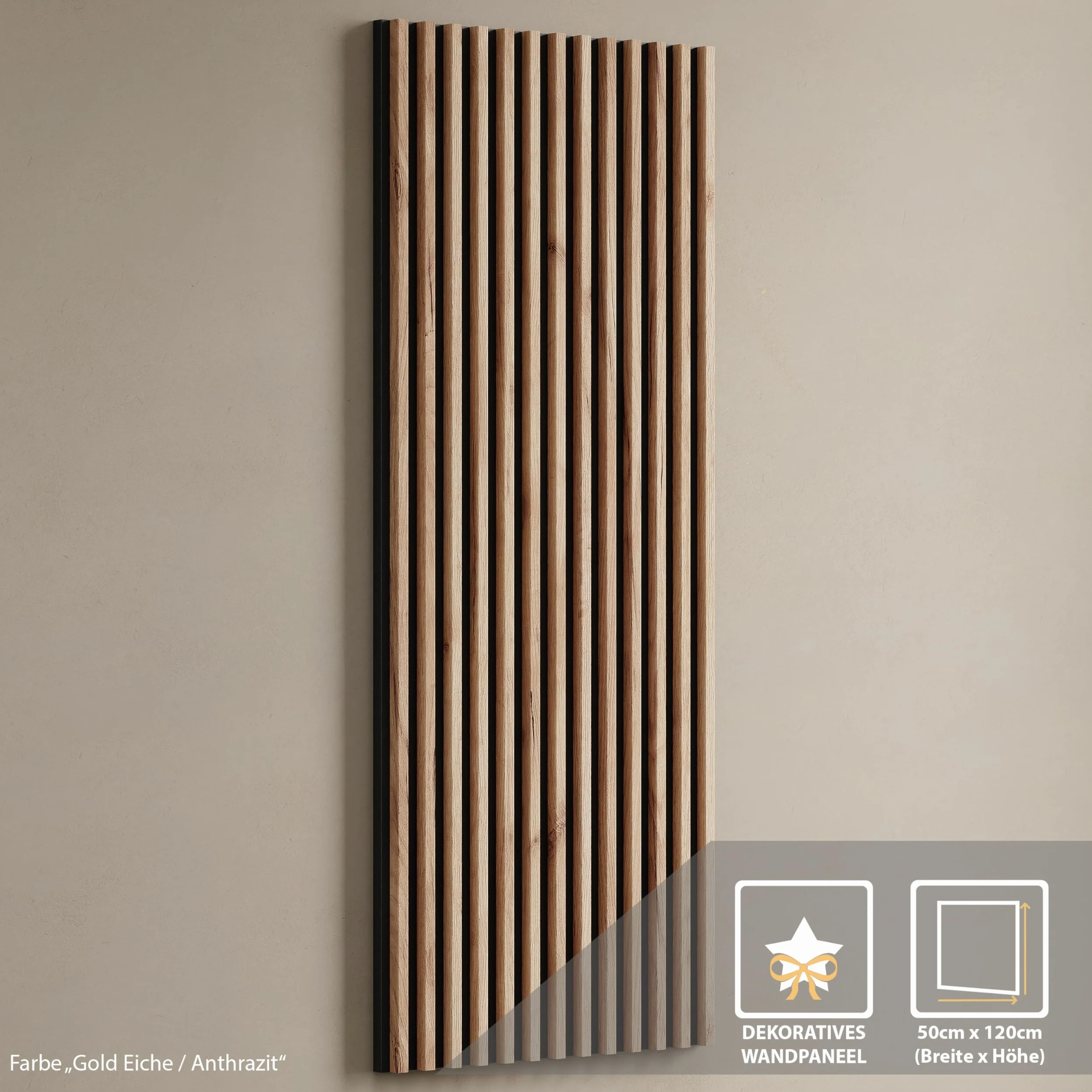 Planetmöbel - Mobile da ingresso, 2 x 100 cm, nero. pannello da parete 50 cm, rovere dorato/antracite, specchio da 50 cm (senza LED), 32,5 x 100 x 37,8 cm (A x L x P)
