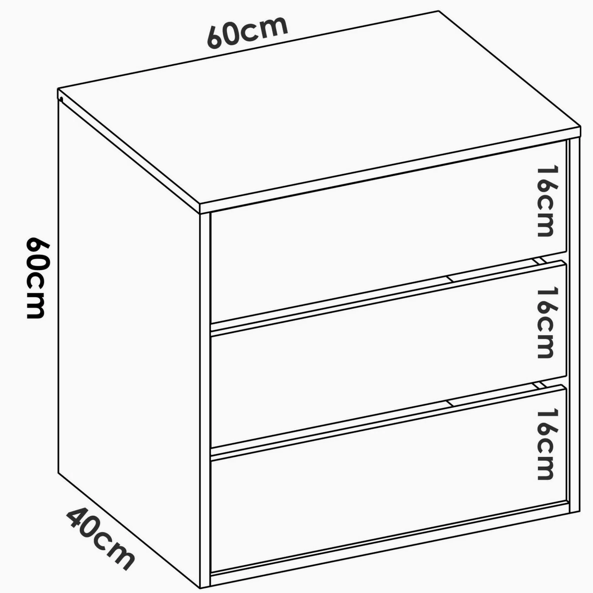 Dmora - Cassettiera Vinson, Settimanale per interno armadio, Comò per camera da letto con 3 cassetti, 60x40h60 cm, Bianco