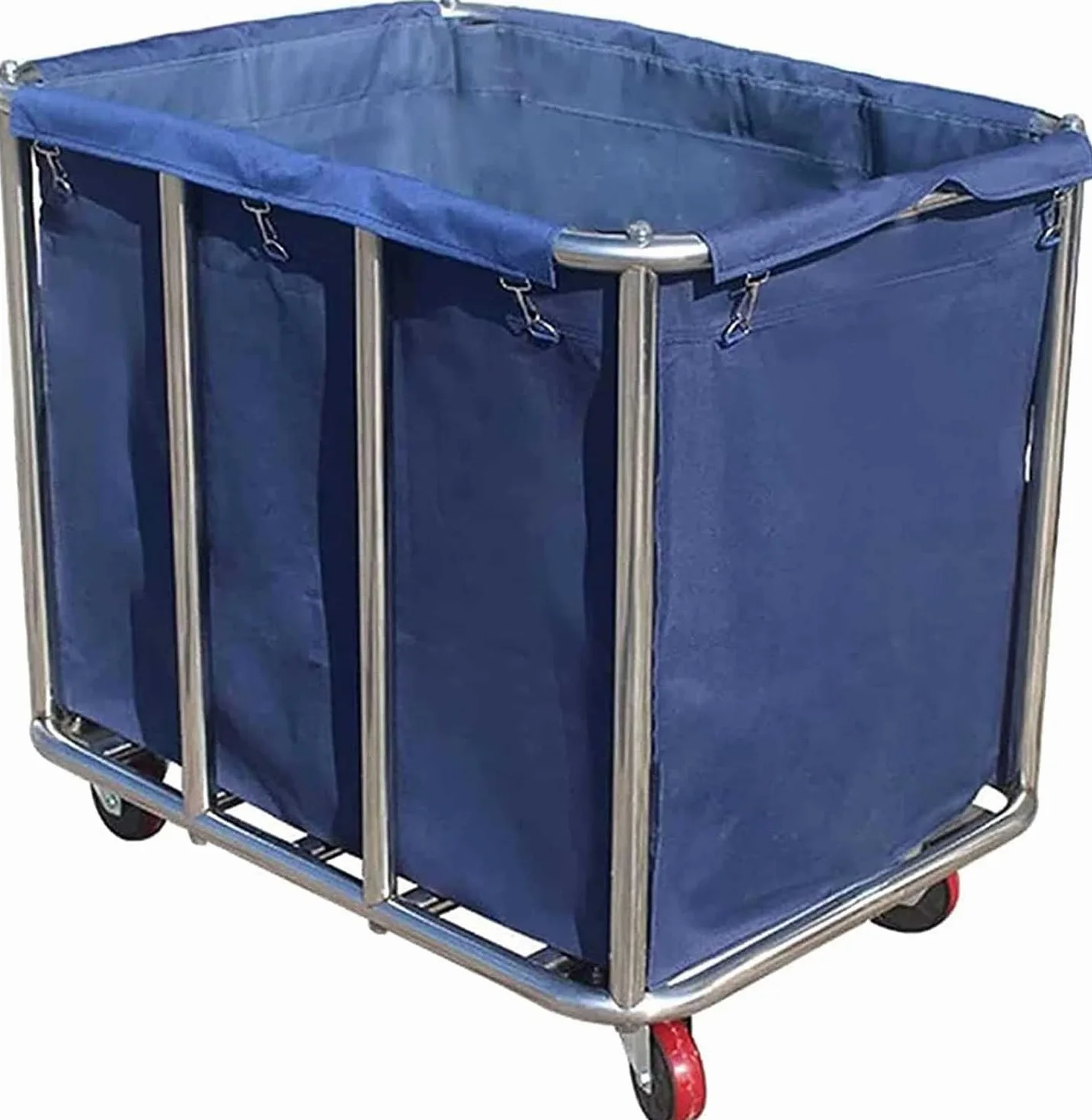 Carrello per la biancheria, grande commerciale, in acciaio inox, con ruote, per la casa, hotel, 400 l, 120 kg, 90 x 65 x 80 cm (blu)