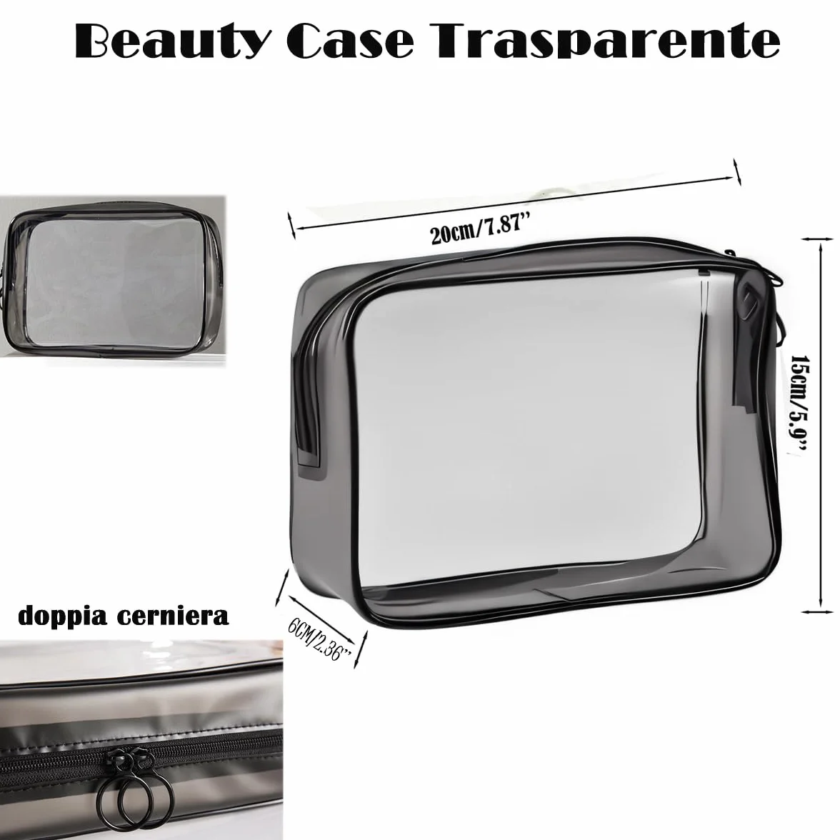 Borsa da Toilette Trasparente Beauty Case Viaggio 8 PCS Contenitori Liquidi Cosmetici 100ml flaconi aereo