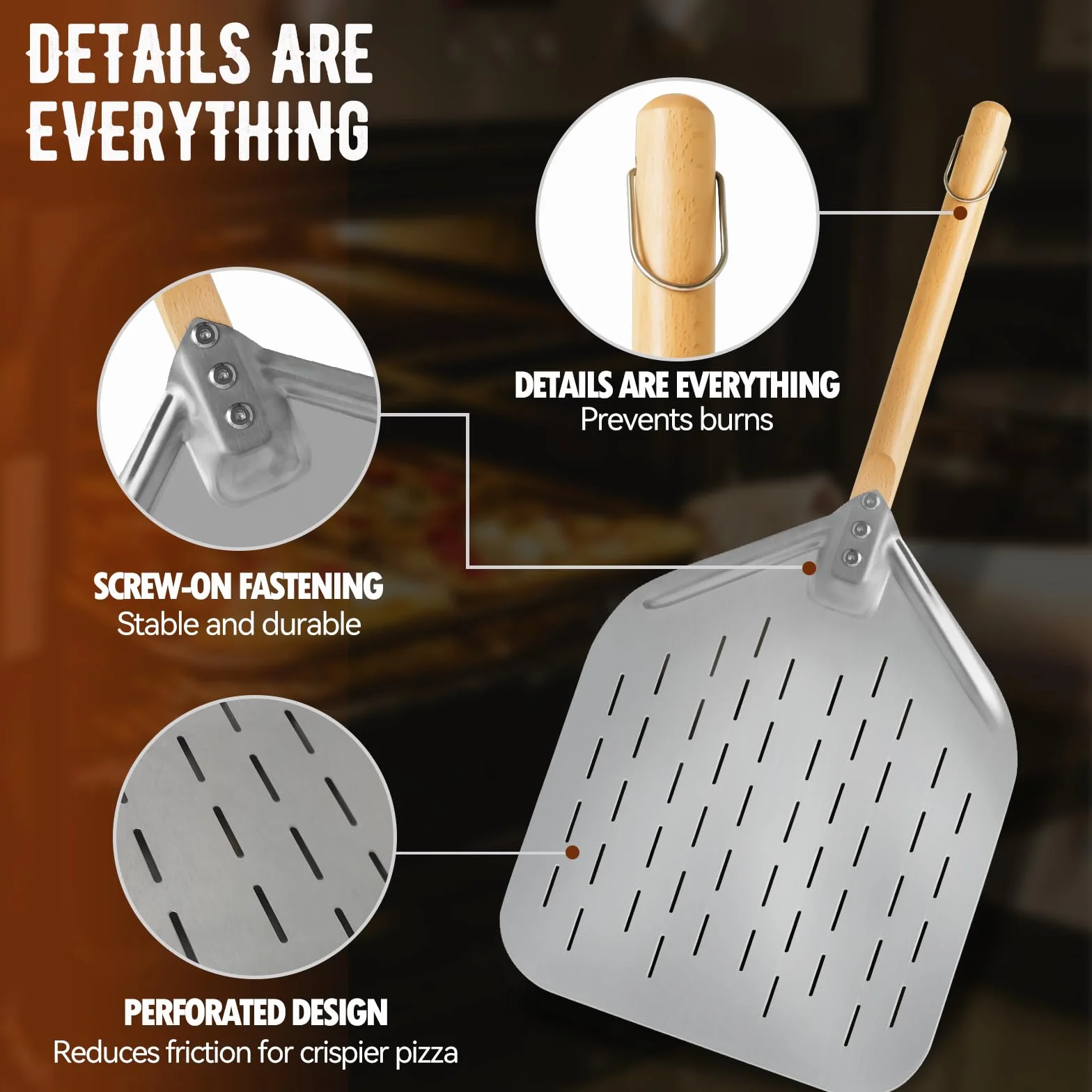 Pala per pizza in acciaio inox 39 x 30,5 cm 74 cm manico rimovibile