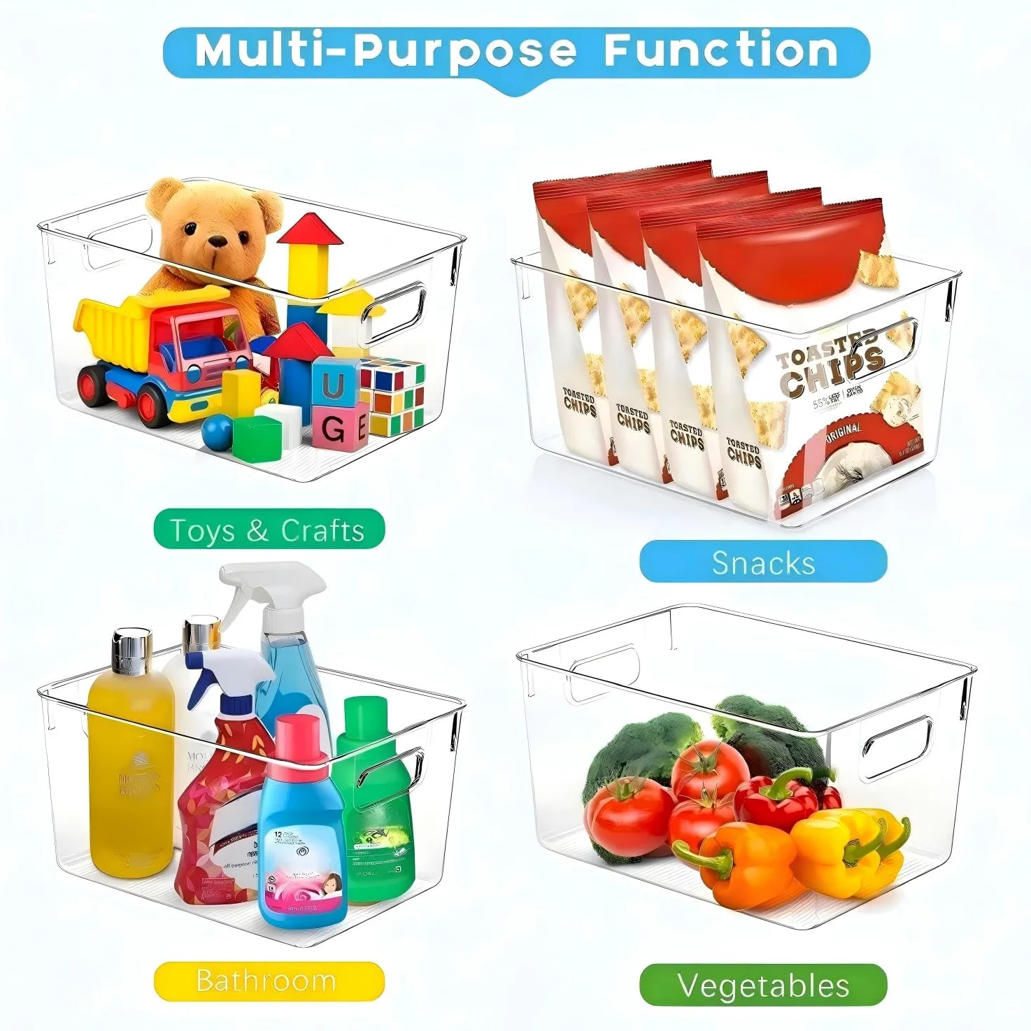 SKTEET Set di 8 contenitori in plastica trasparente, 4 grandi e 4 piccoli contenitori impilabili per dispensa e cucina, organizer per casa e armadietti