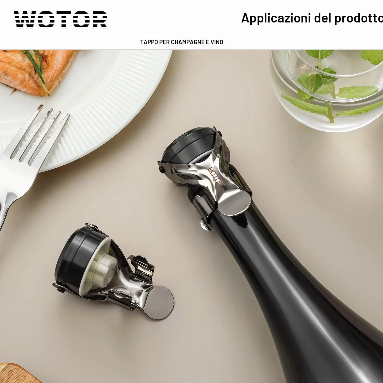 WOTOR tappi per spumante, tappi bottiglie vino, a prova di perdite, riutilizzabile, 2 pezzi
