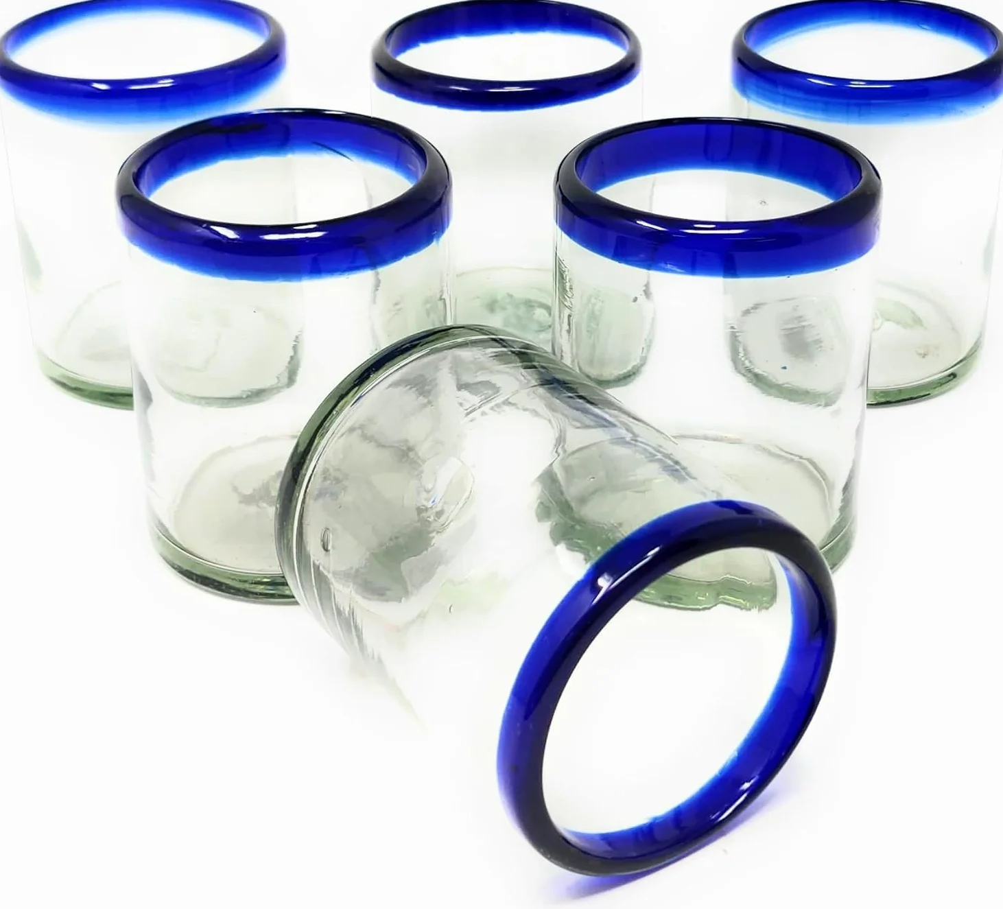 Generico Bicchieri messicani soffiati a mano, set di 6 bicchieri tumbler con bordi blu cobalto, 10 once ciascuno