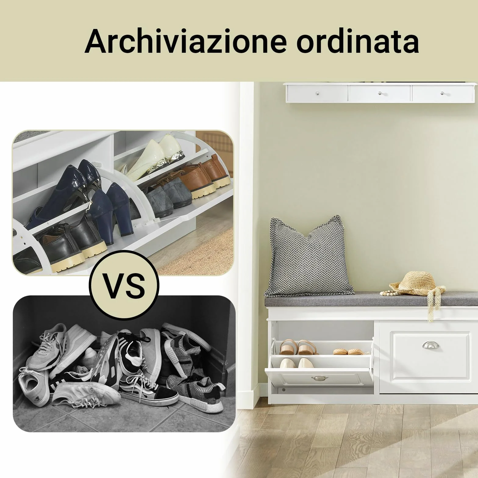 SoBuy Scarpiera Salvaspazio Slim da Ingresso Panca Contenitore con Cuscino, L104xP24xA52cm, Bianco, FSR64-W