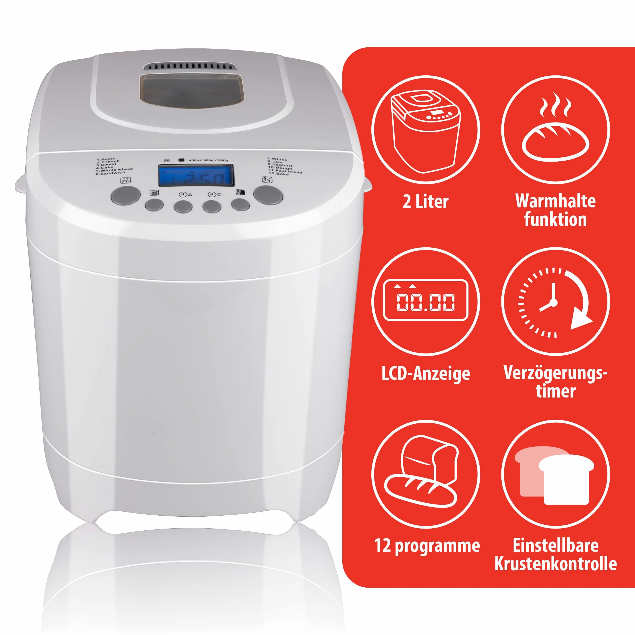 Alpina Macchina per il pane – piccoli a grandi pani: 450 – 680 – 900 grammi, timer – 12 programmi di cottura – 600 W