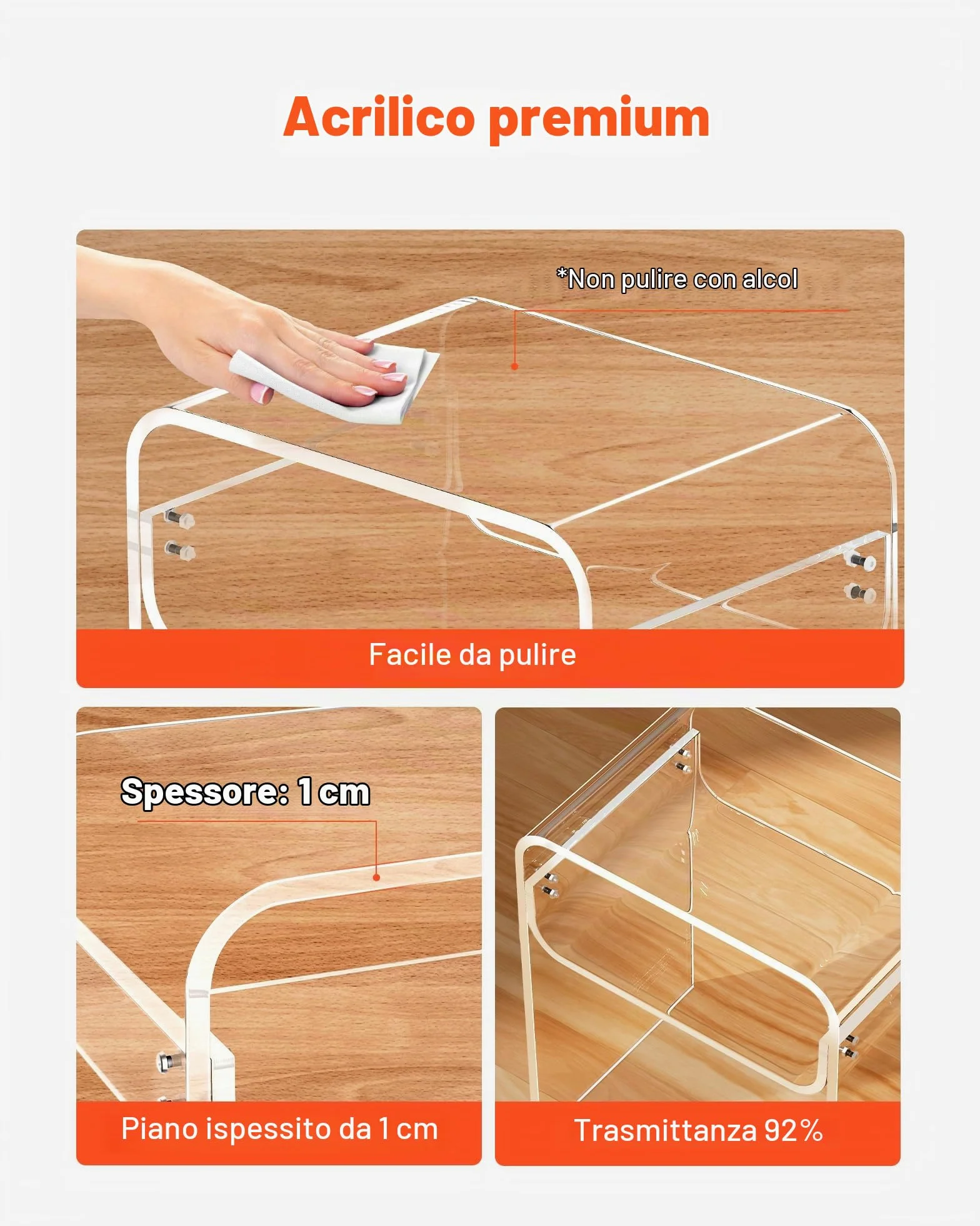 VEVOR Tavolino in Acrilico, Comodino Trasparente a 2 Livelli con Ripiano, Rettangolare Moderno in Acrilico, Comodino Spesso per Camera da Letto, Soggiorno, Studio, 30 x 40 x 50 cm