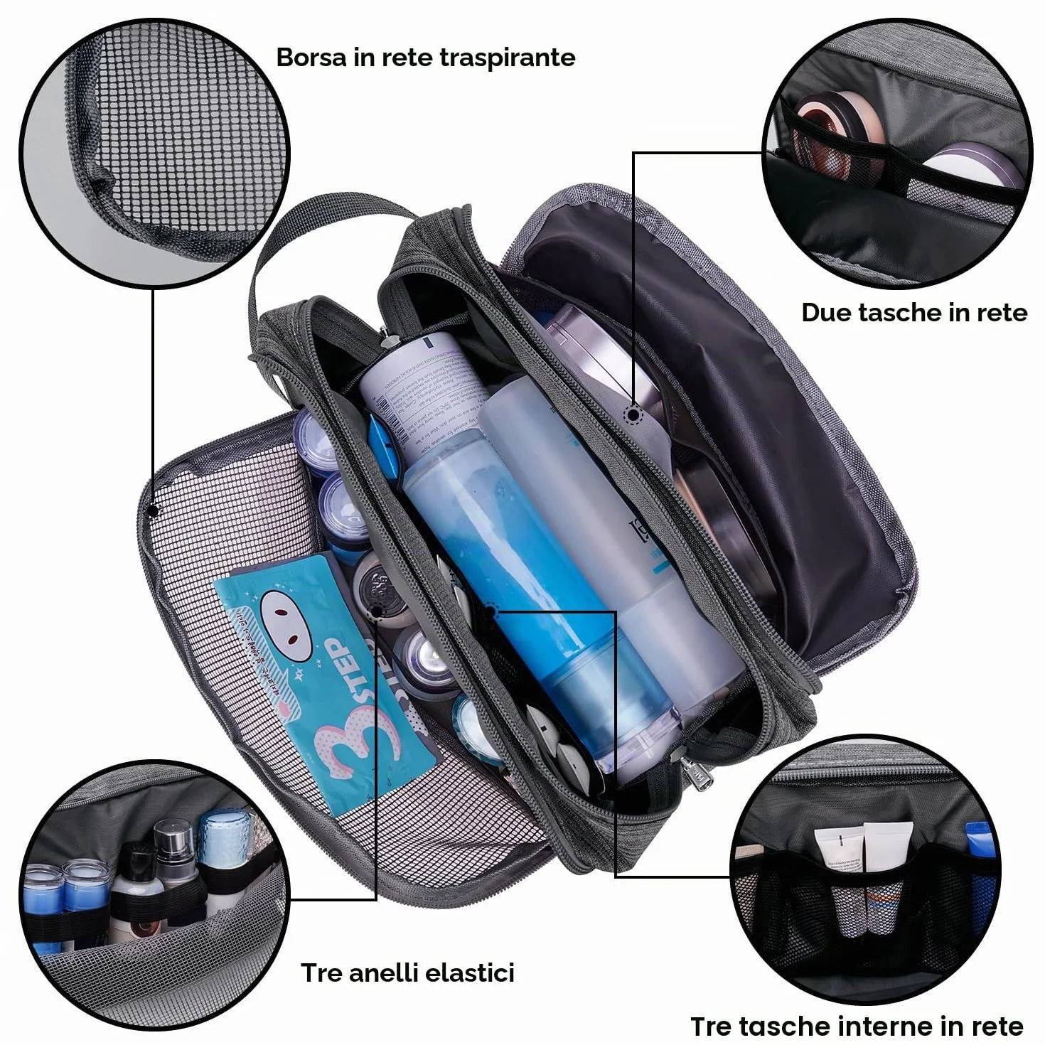 WANDF Astuccio da toilette da viaggio uomo borsa da bagno trucco organizzatore