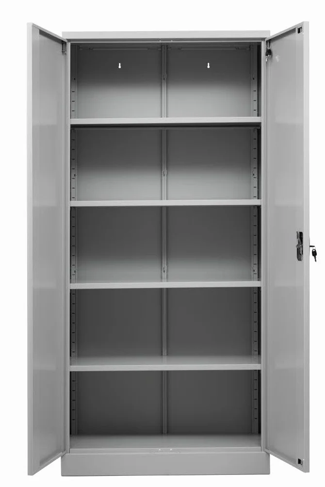 Sigma Armadietto per Documenti in Metallo, 92x42x195 cm, 2 Ante Battenti, 4 Ripiani Regolabili (50 kg Ciascuno), Serratura a Chiave, Maniglia Rotante, Ideale per Ufficio, Garage ed Esterni, Grigio