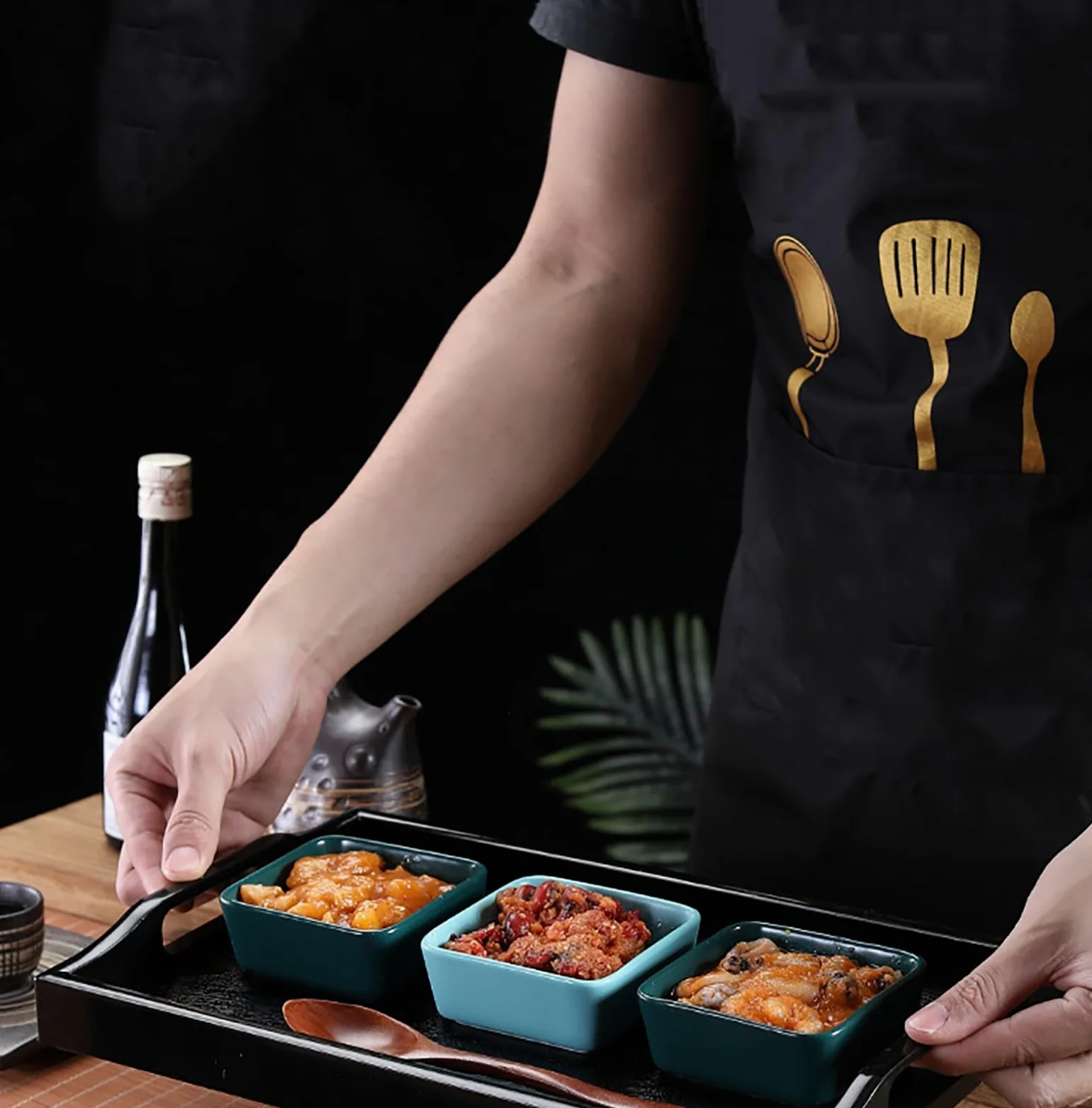 ROMOZ 2 PCS ABS Serving Tray with Handles, Home Decorative ABS Rectangle Platter Vanity Tray for Breakfast Dinner Drinks Kitchen Dining Living Bathroom Restaurants 60 * 40 * 2.8CM