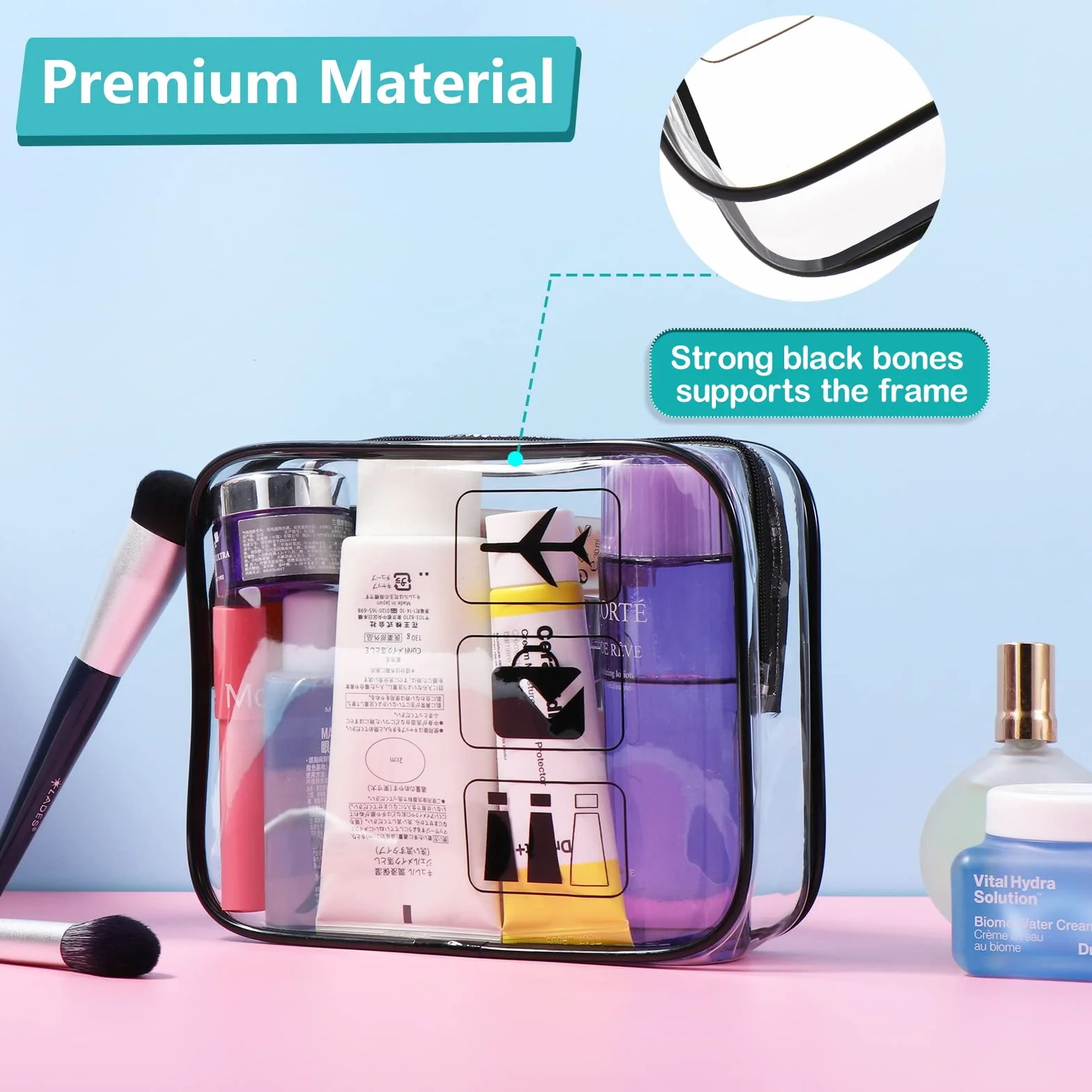 Oderra 2 Borse da Valigia Trasparente, TSA Beauty Case da Viaggio, con Zip, Buste Trasparenti per Cosmetici, Donna/Uomo