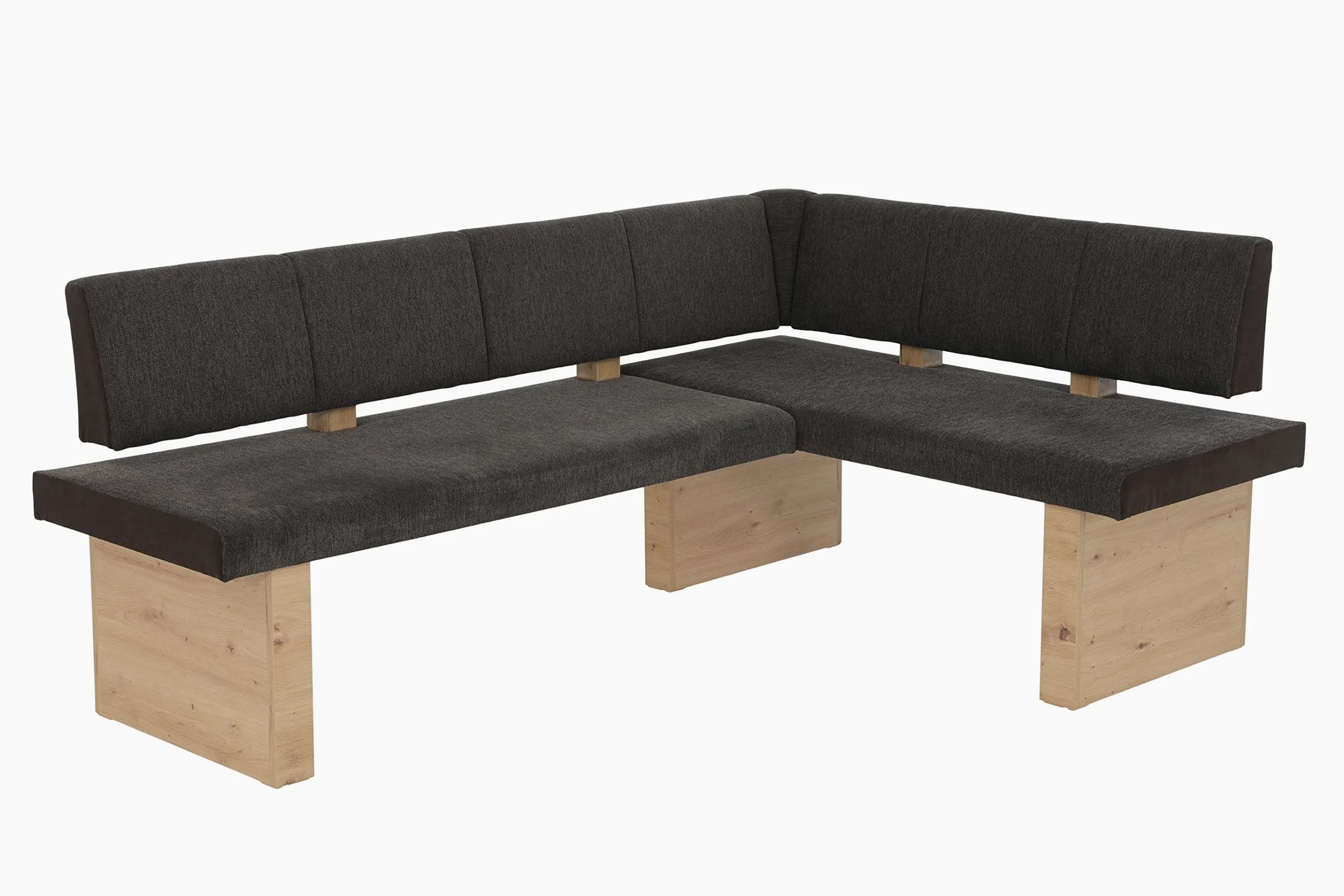 Hela Tische, Linn - Panca angolare, in tessuto marrone, struttura in legno di rovere artigianale, montabile su entrambi i lati, portata circa 300 kg, dimensioni 200 x 140 x 83 cm